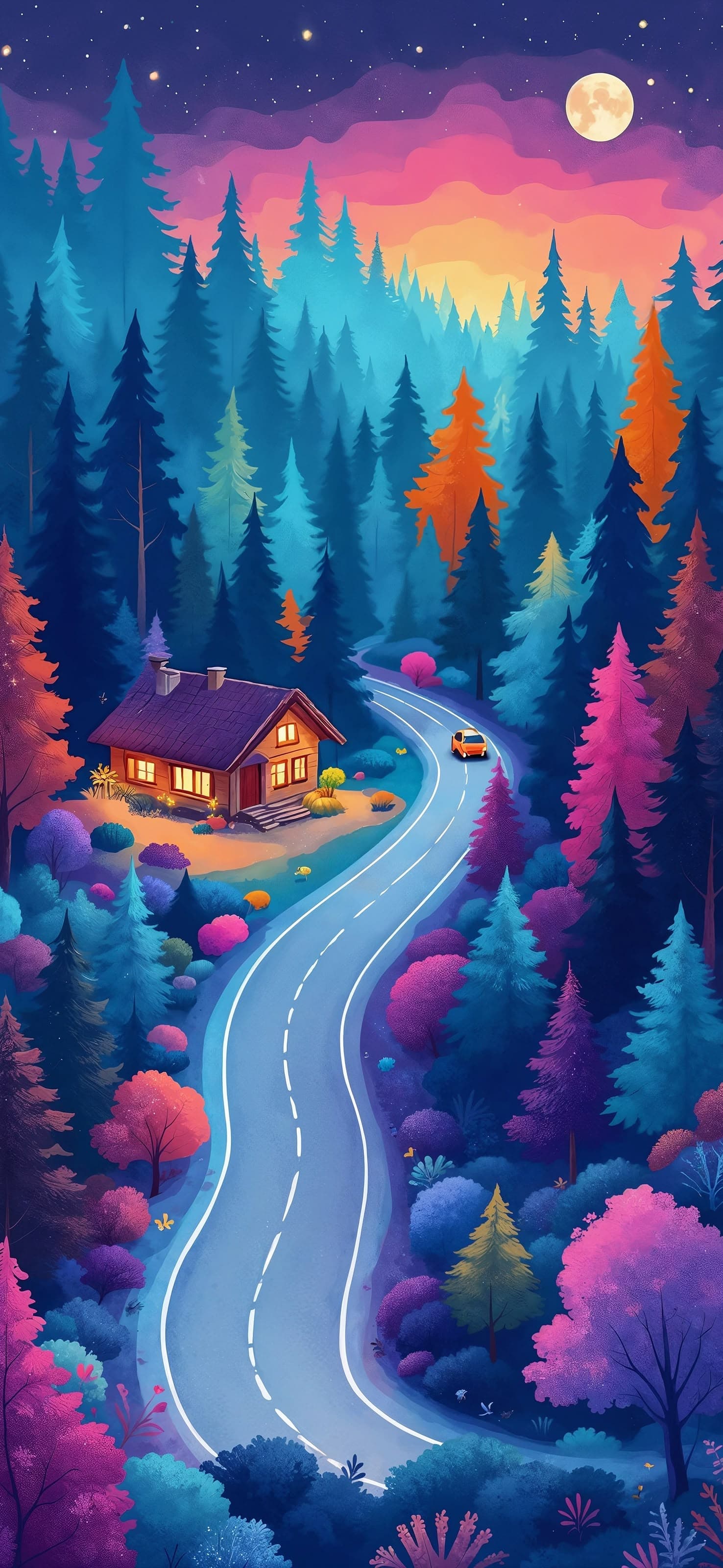 Colorful Forest Road - free phone wallpaper