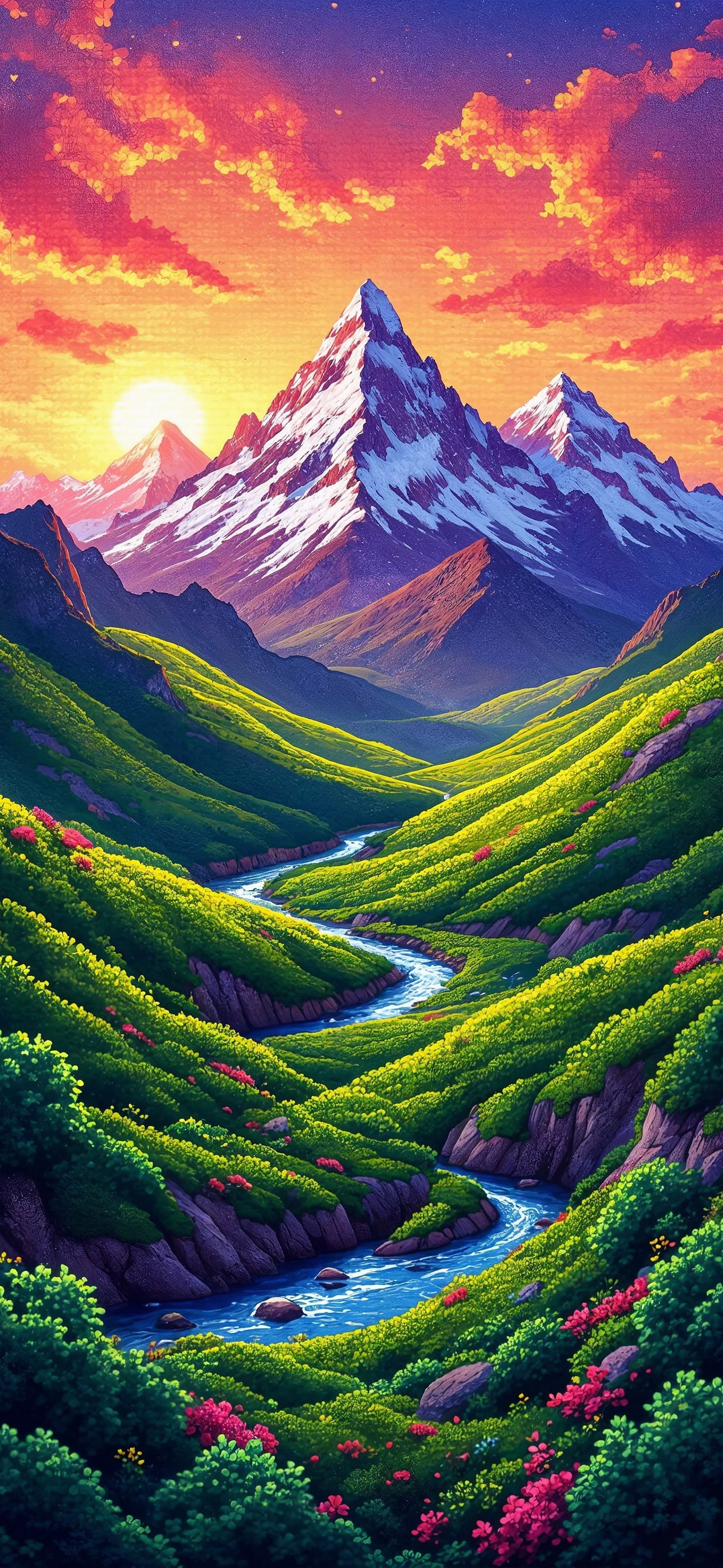 Mountain Valley Sunrise - free phone wallpaper