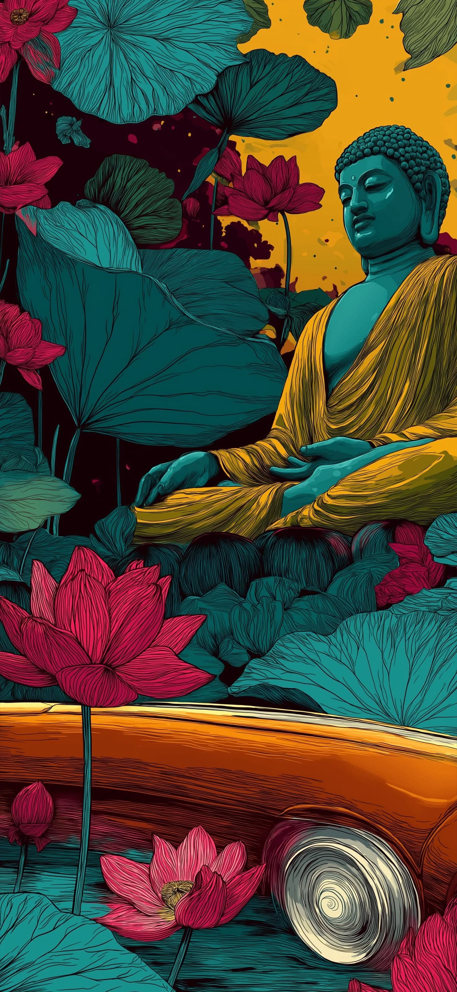 Buddha Surrounded by Lotus - free phone wallpaper