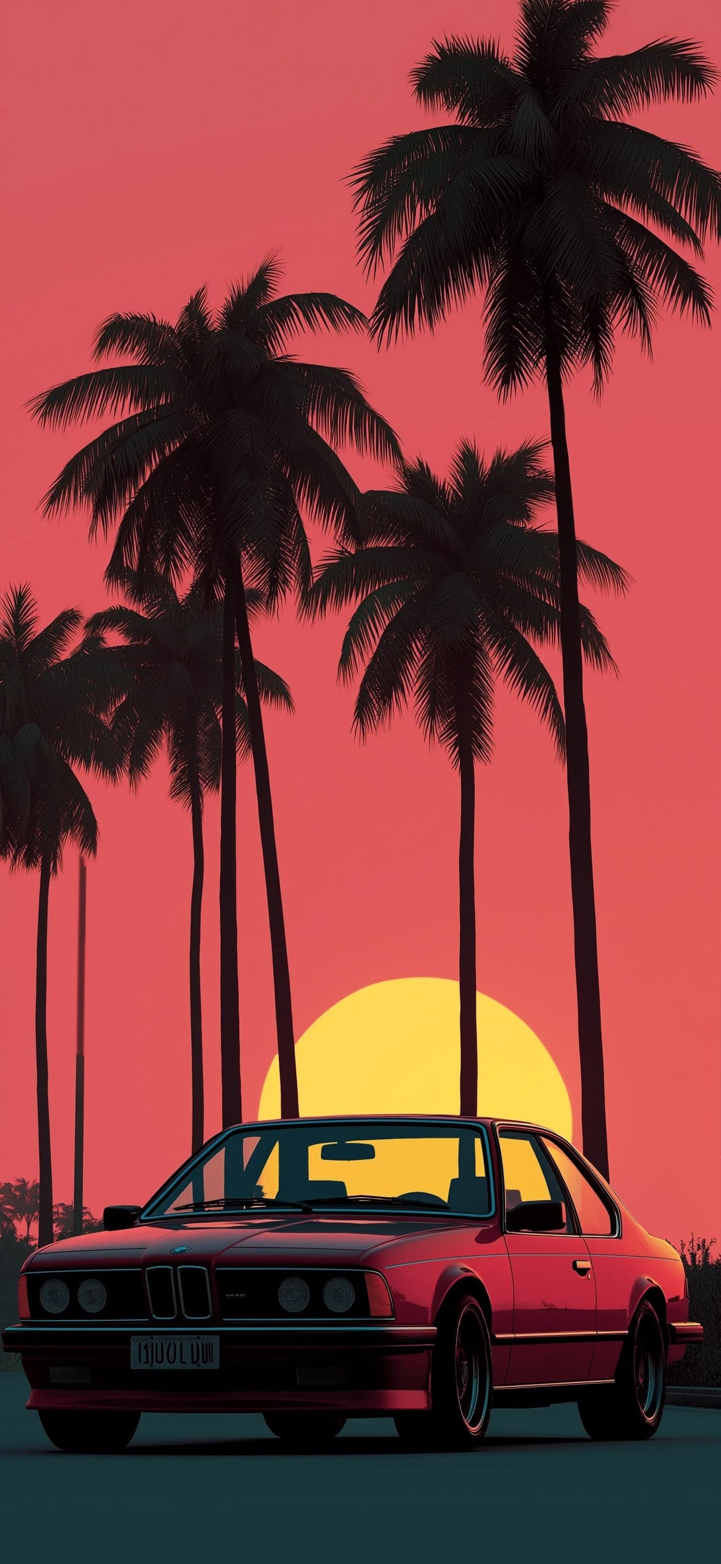 Retro sunset with Car parked 2 - free phone wallpaper