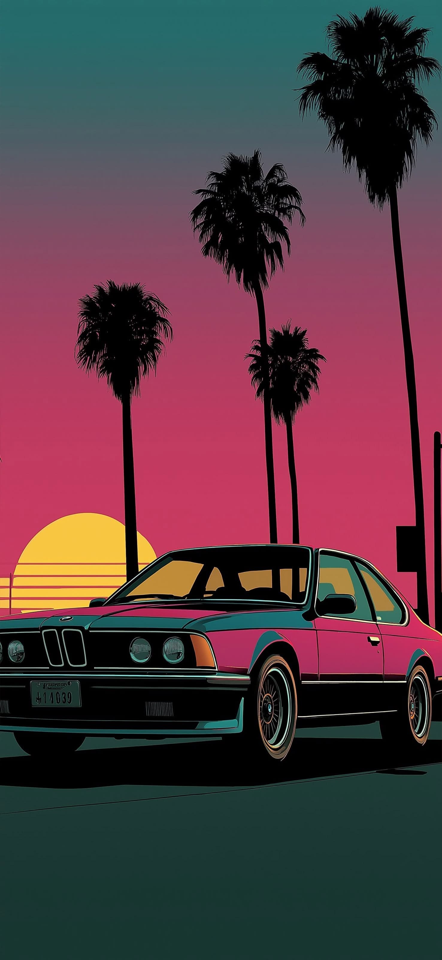 Retro sunset with Car parked 3 - free phone wallpaper