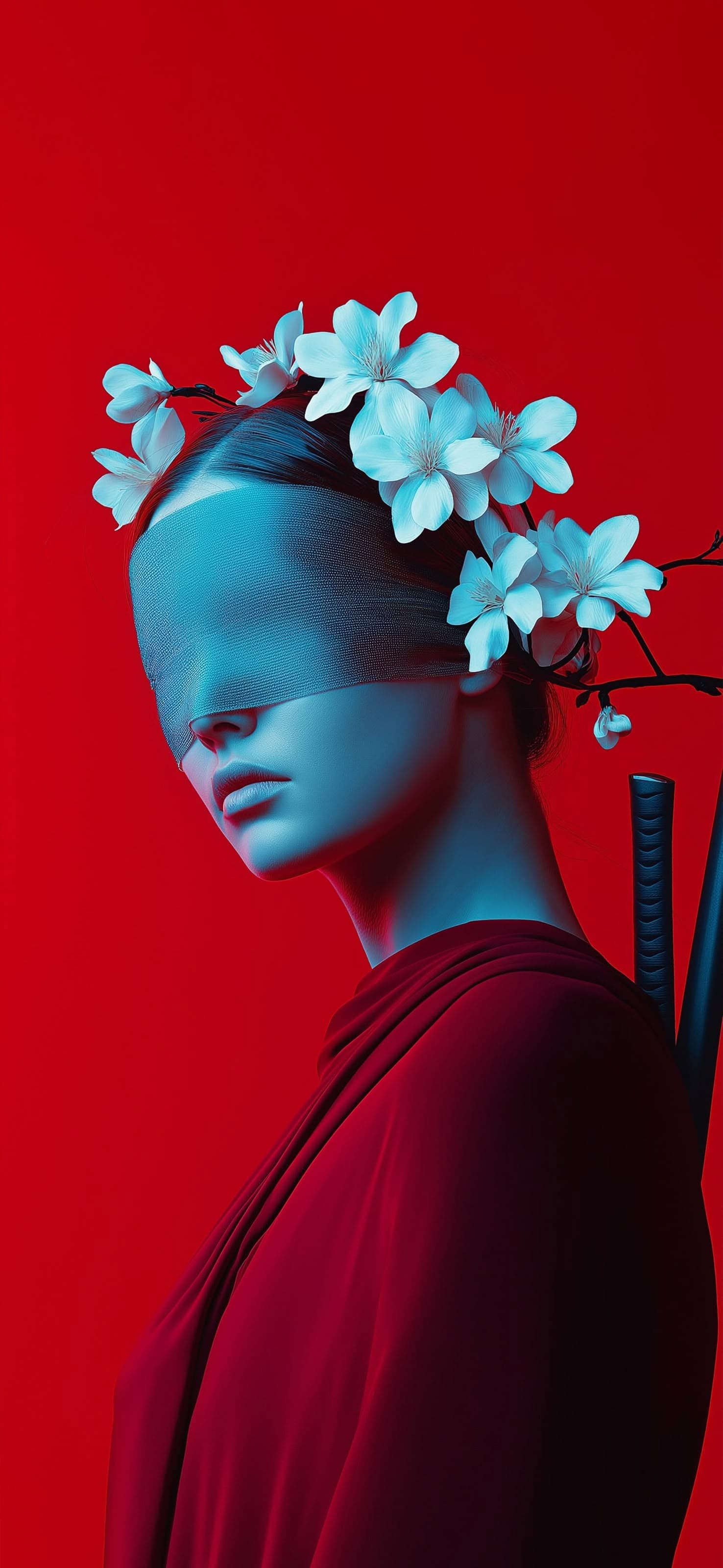 Samurai with flowers on head 1 - free phone wallpaper
