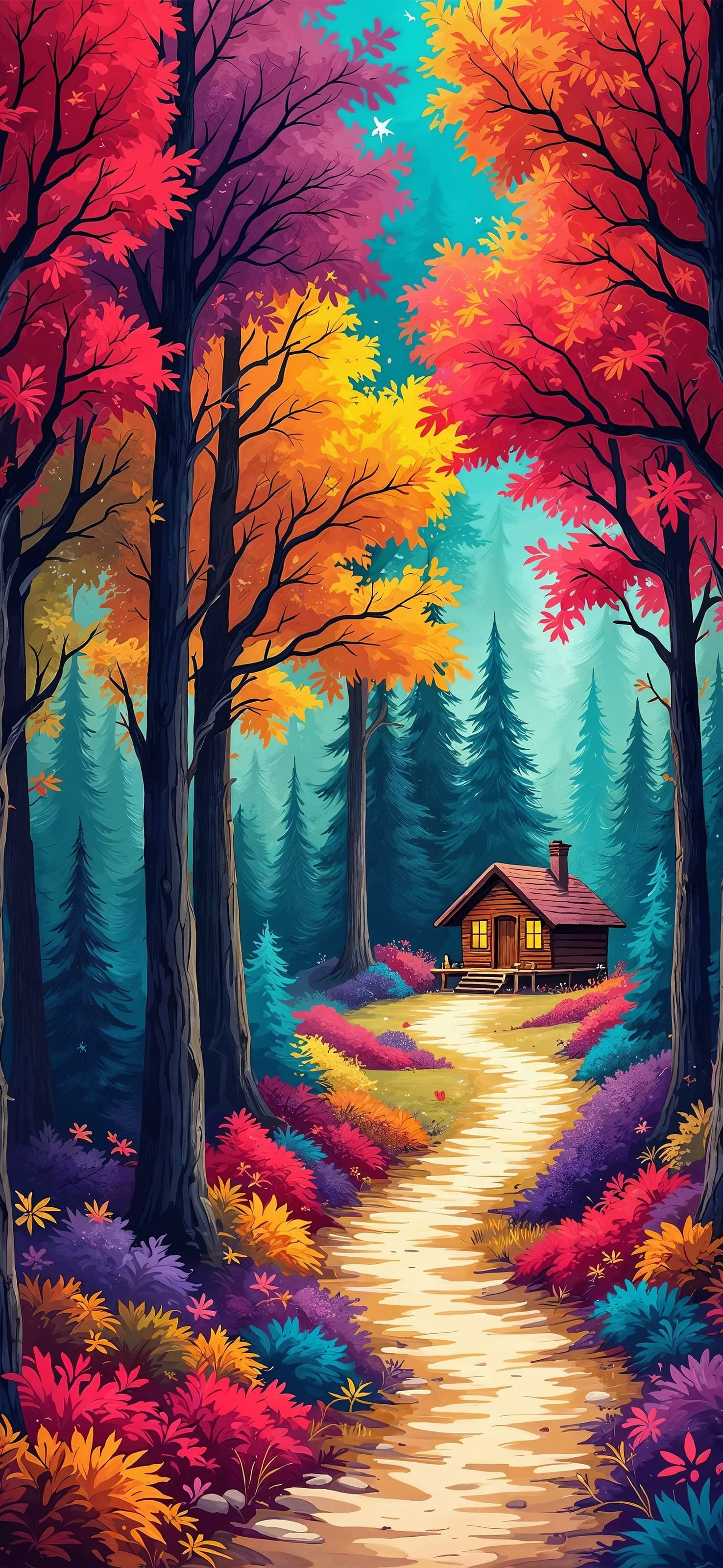 Colorful forest pathway 1 - free phone wallpaper