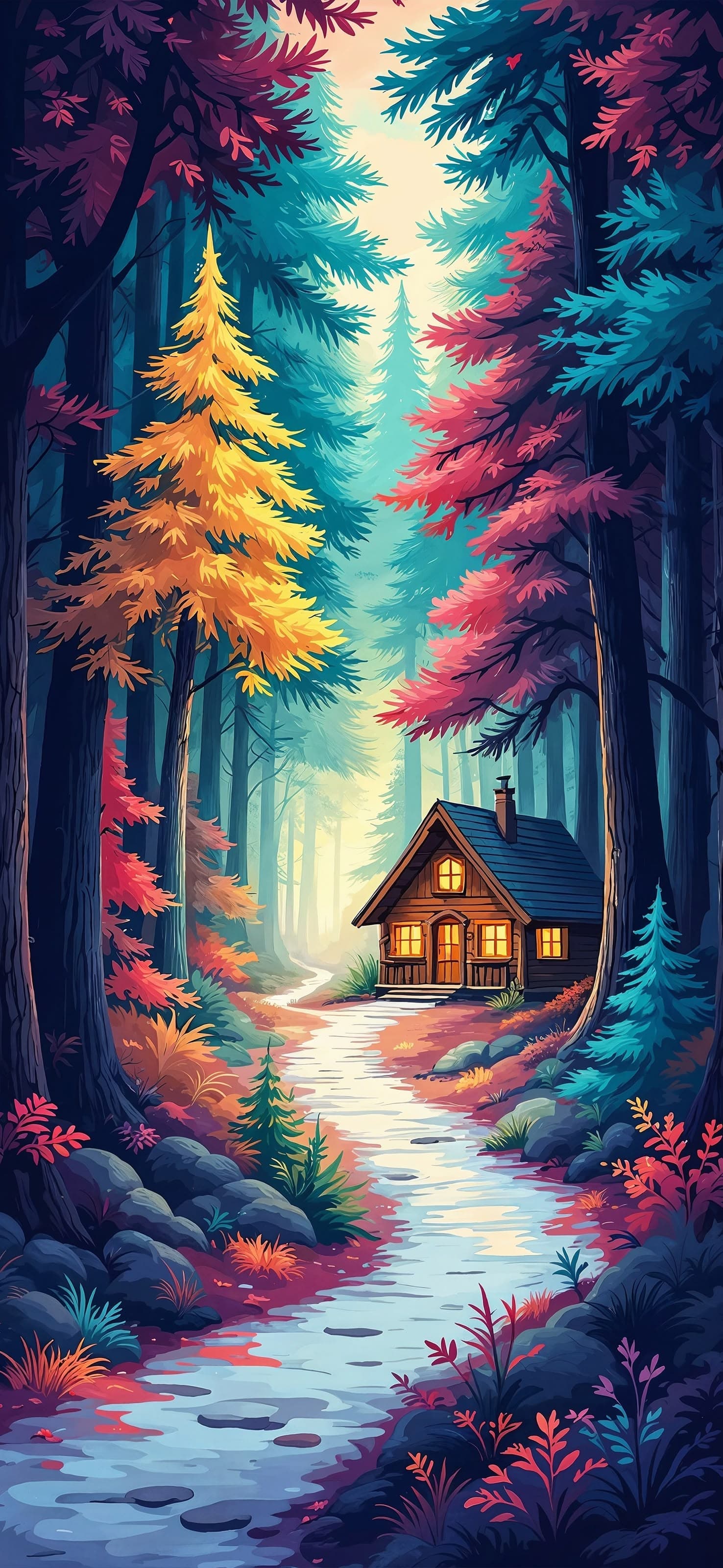 Colorful forest pathway 2 - free phone wallpaper