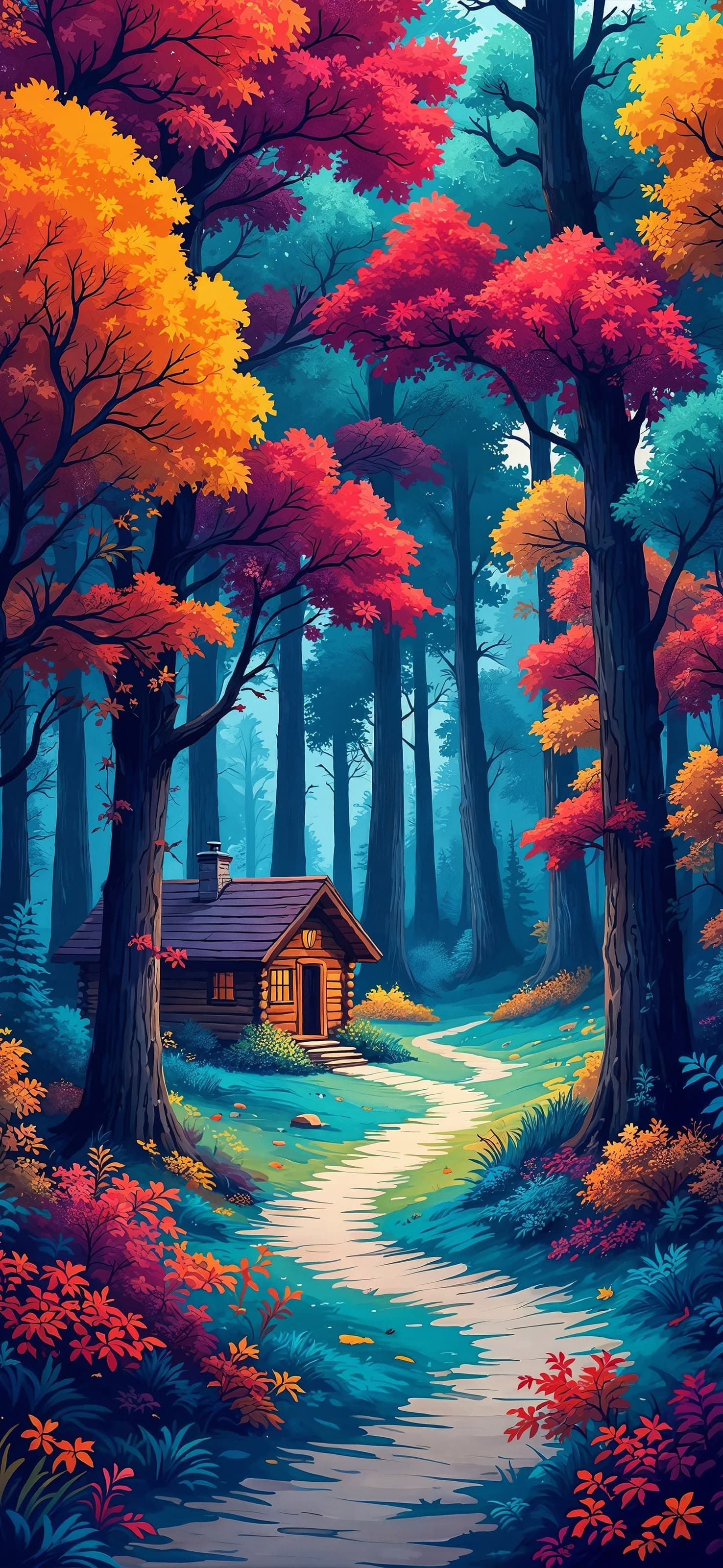 Colorful forest pathway 3 - free phone wallpaper