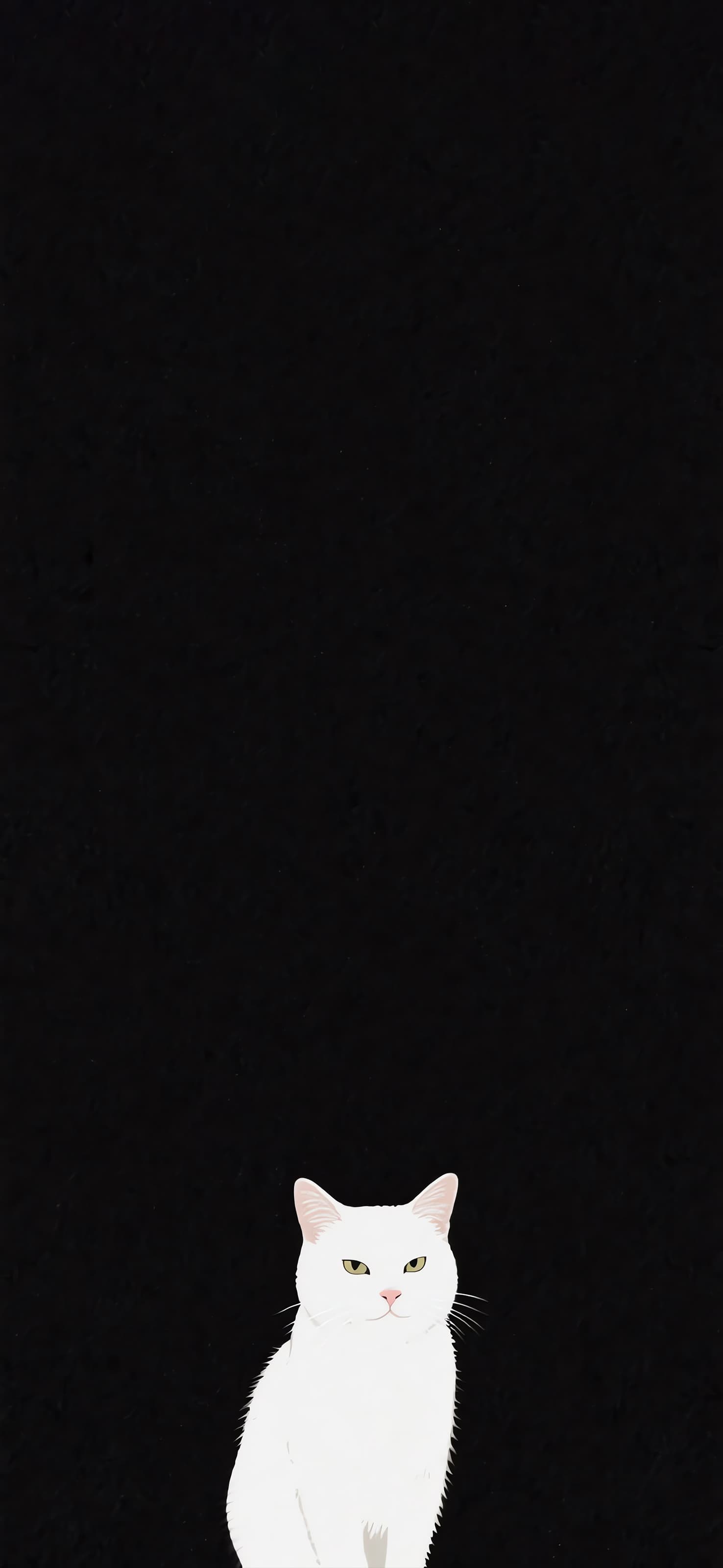 White cat on black background 3 - free phone wallpaper