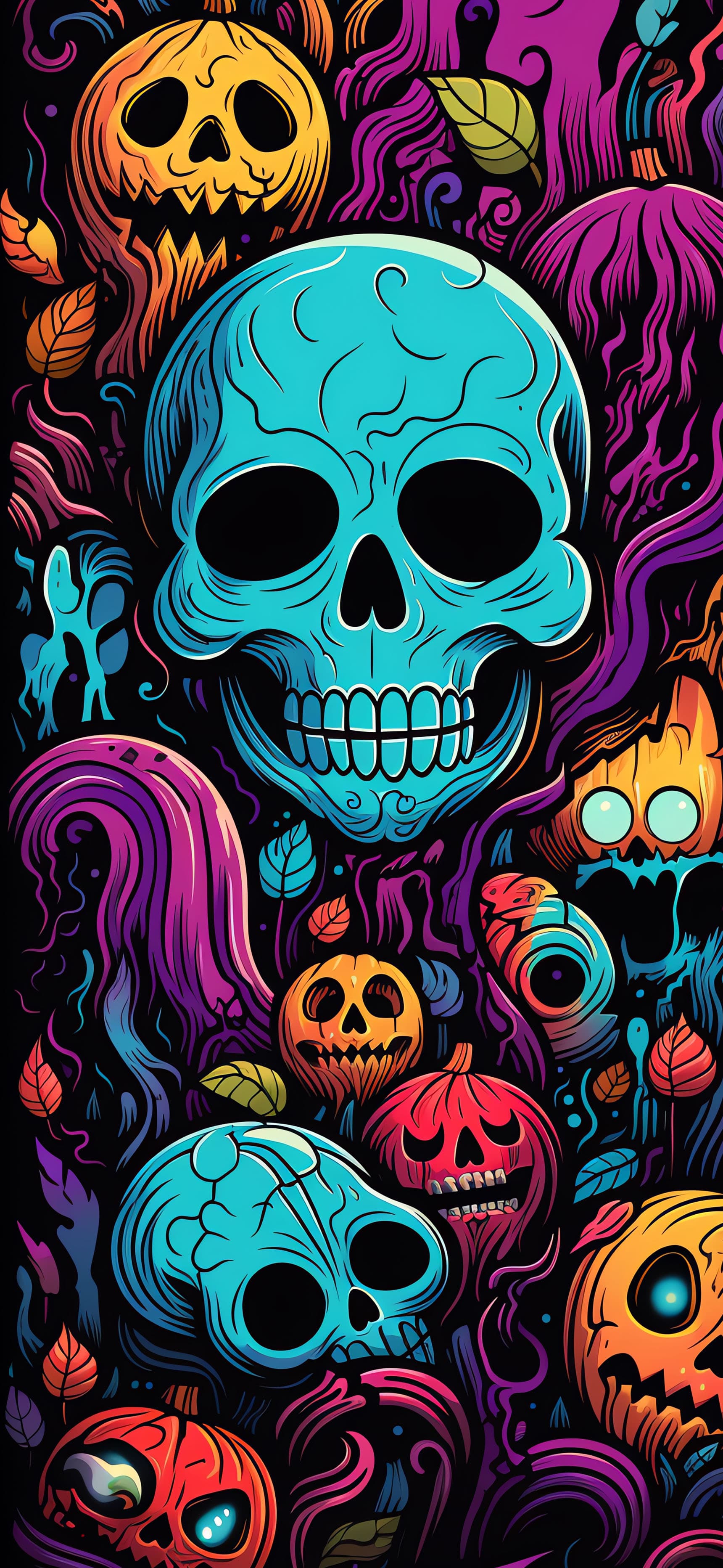 Skull Pumpkin Madness - free phone wallpaper