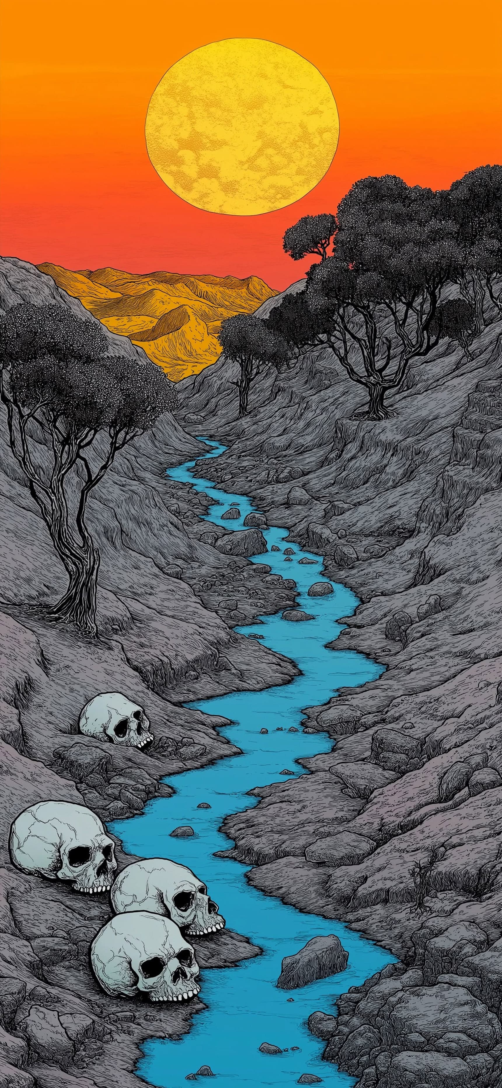 Skull River Sunset - free phone wallpaper