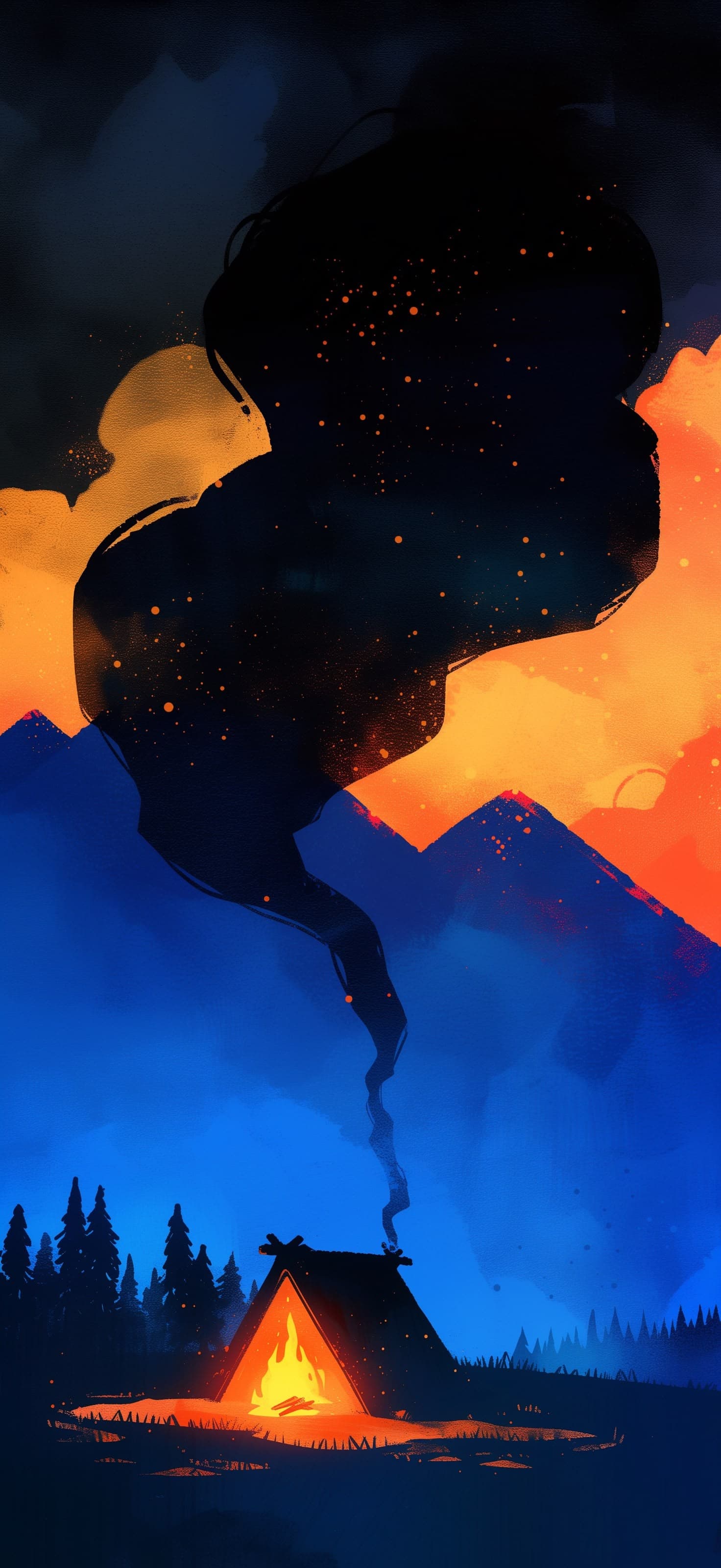 Campfire with Mountains - free phone wallpaper