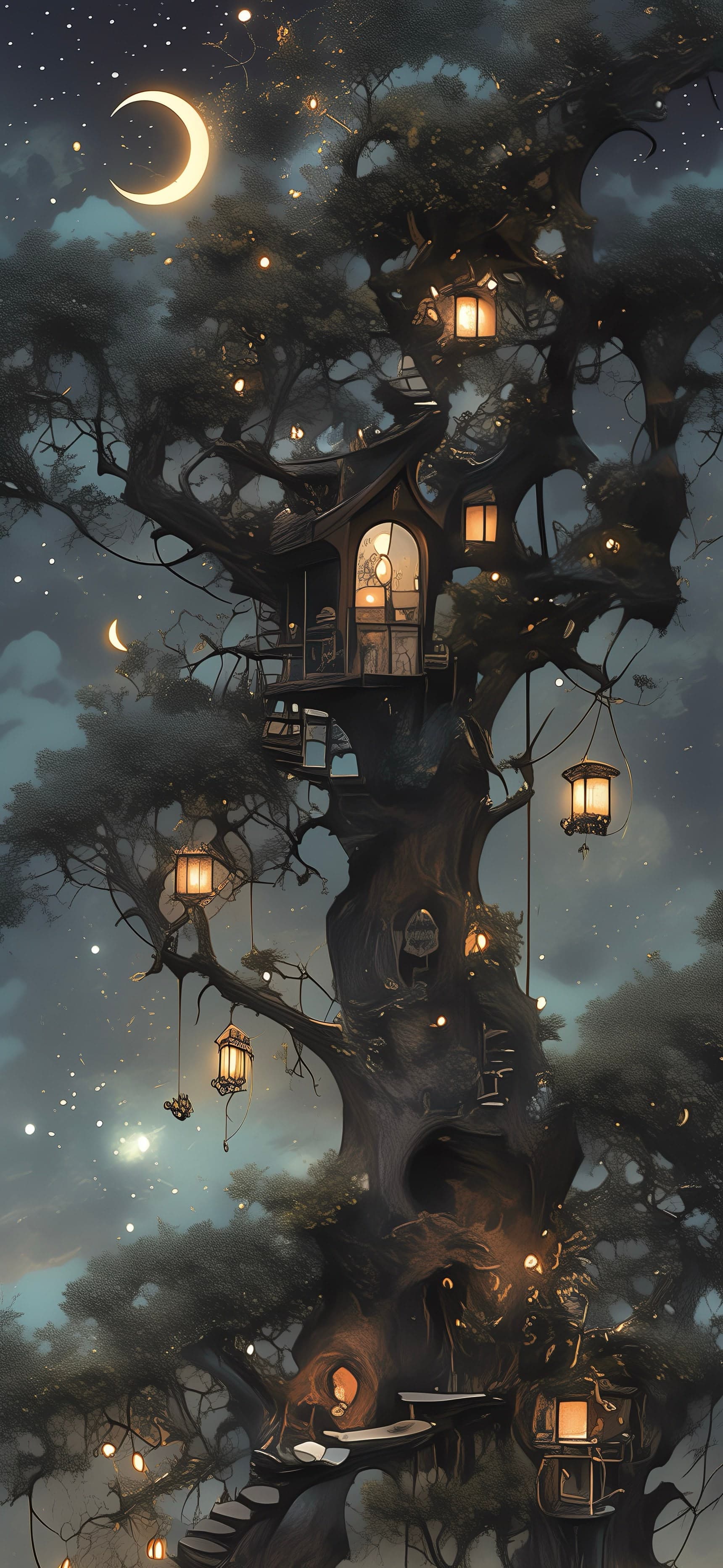 Whimsical Treehouse - free phone wallpaper