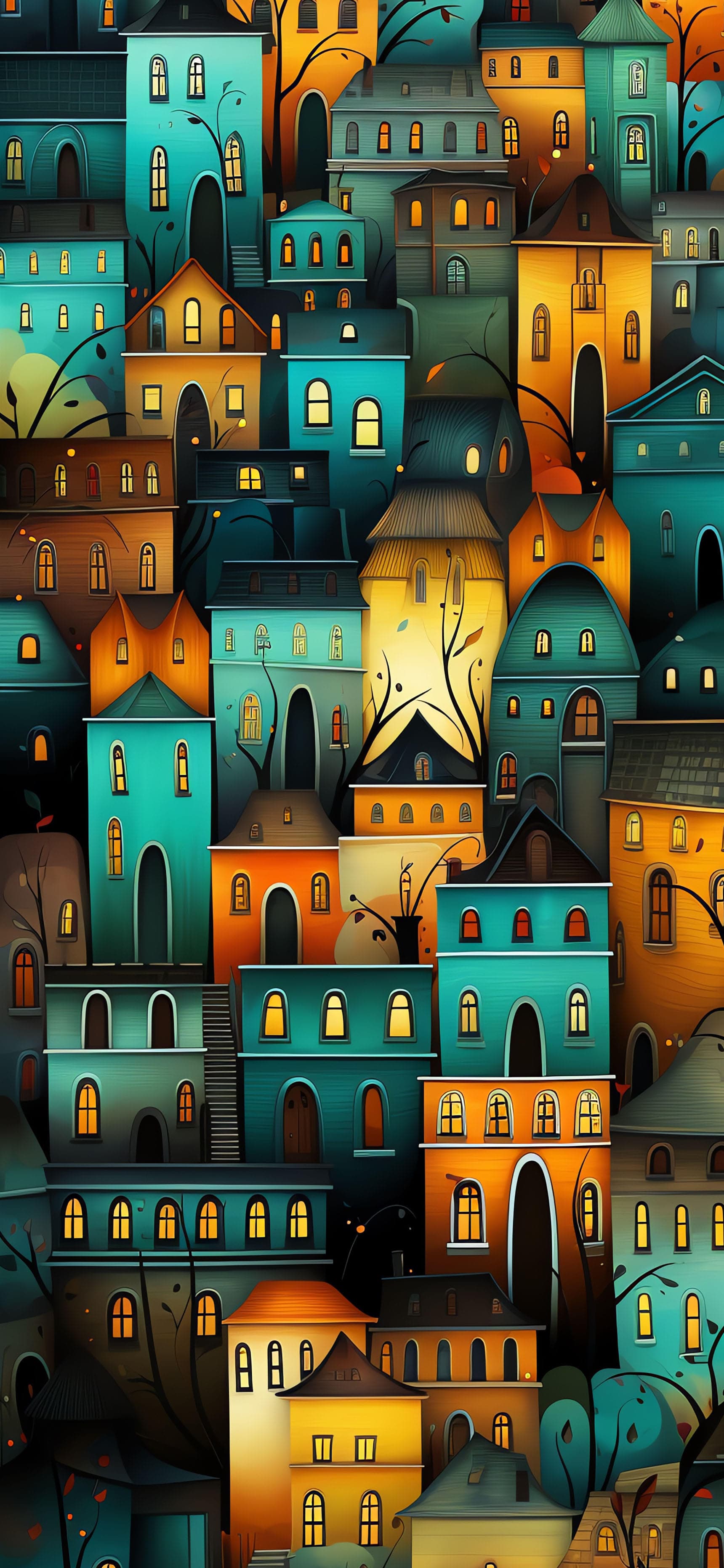 Whimsical Townhouses Scene - free phone wallpaper