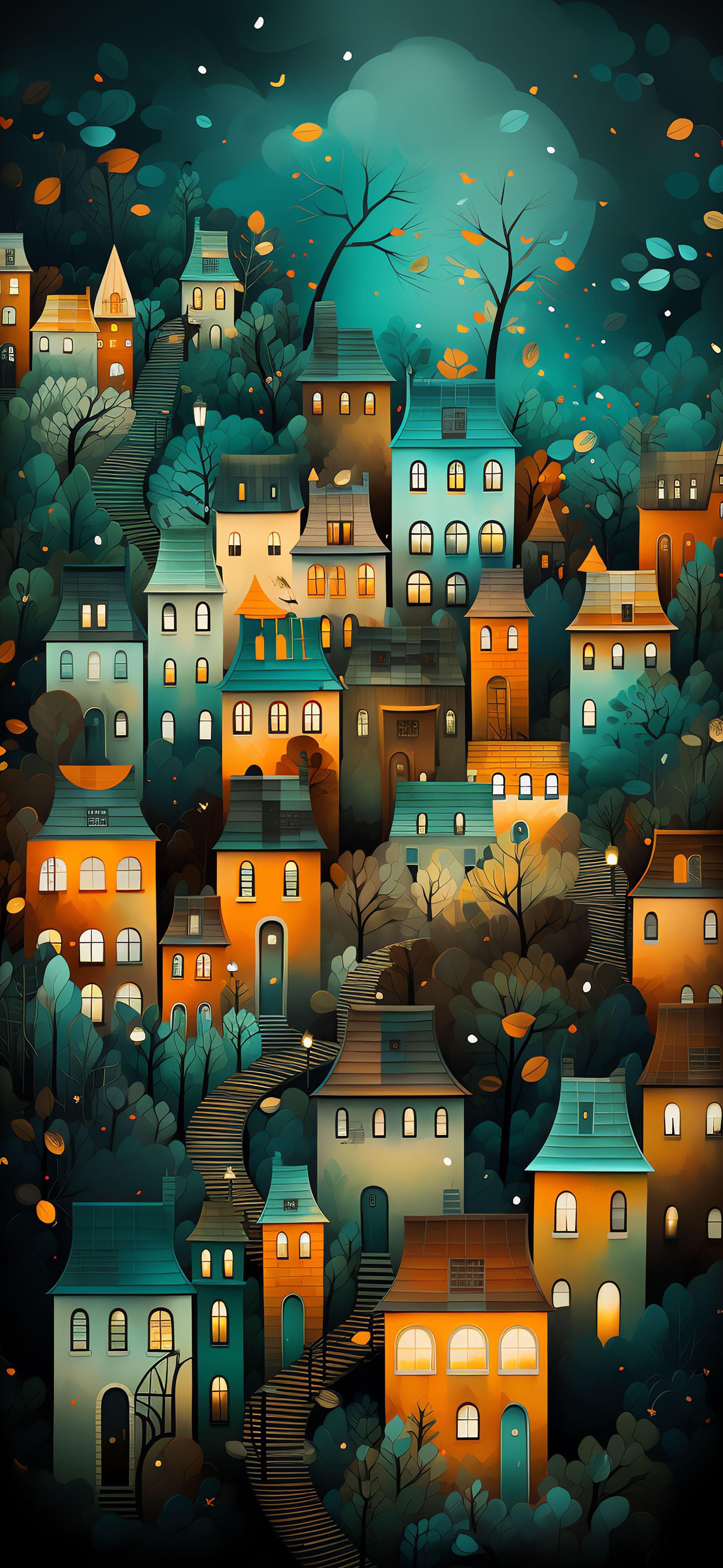 Autumnal Village Night - free phone wallpaper