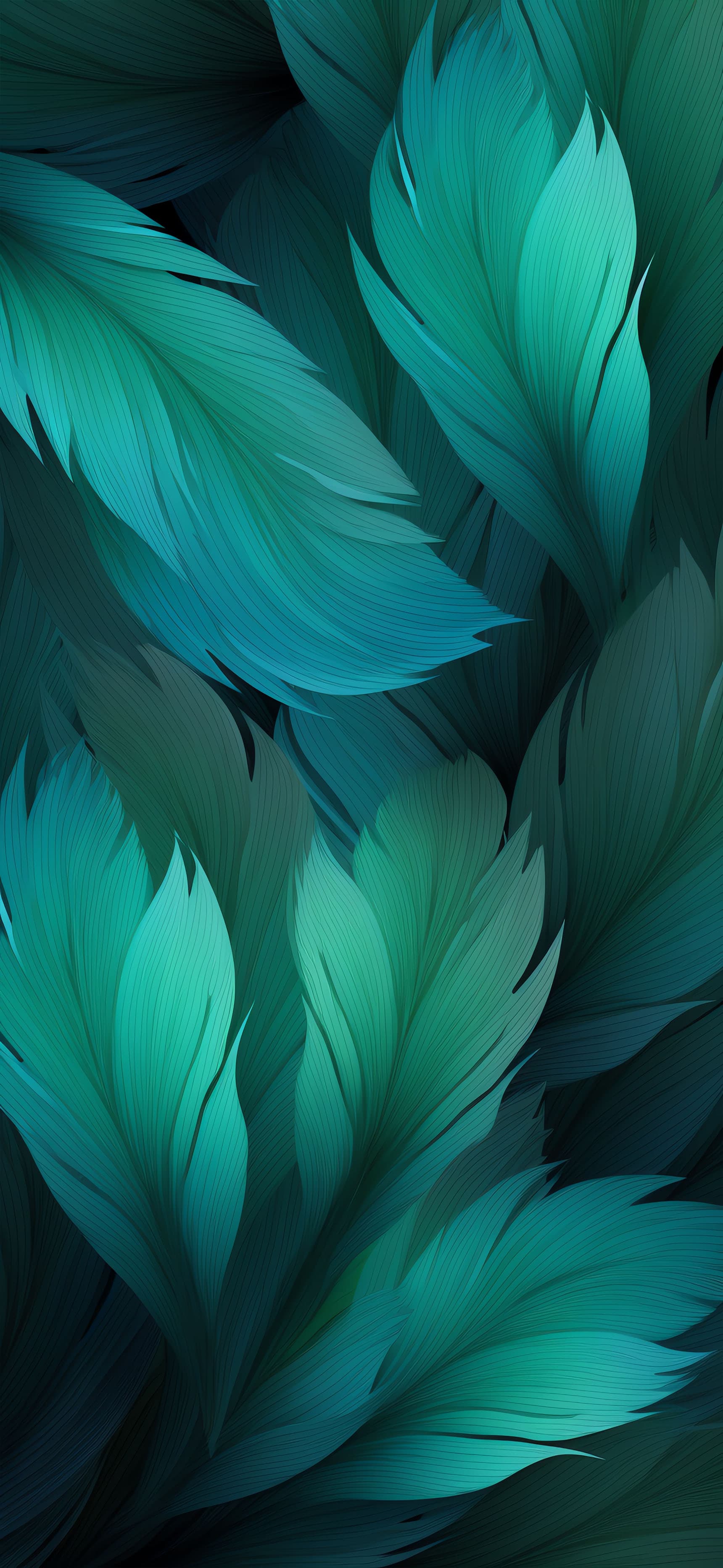Teal Feather Cascade - free phone wallpaper