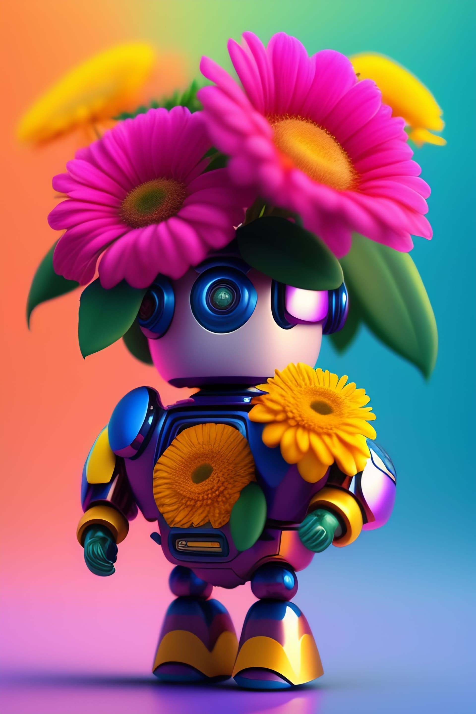 Floral Robot Friend - free phone wallpaper