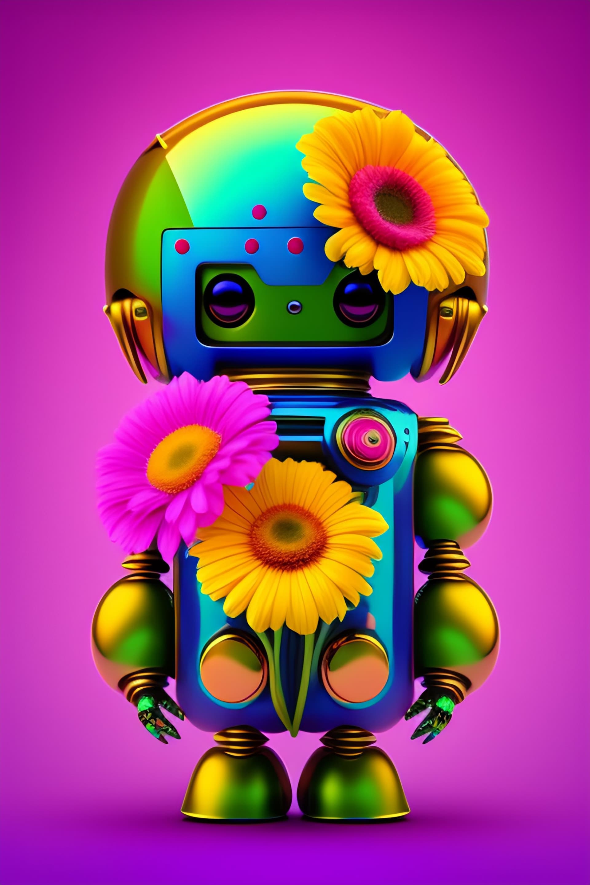 Floral Robot Friend - free phone wallpaper