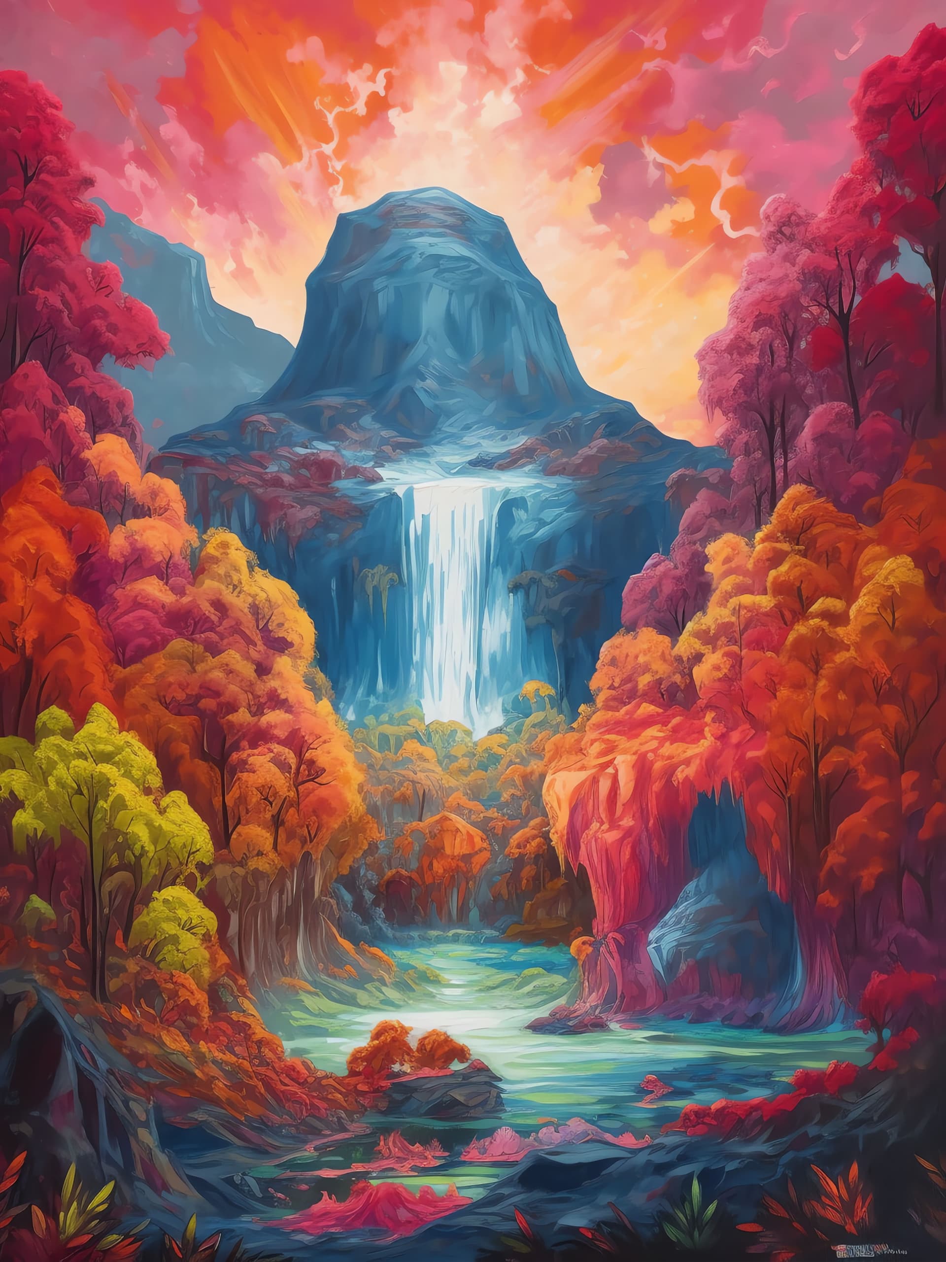 Autumn Waterfall Vista - free phone wallpaper