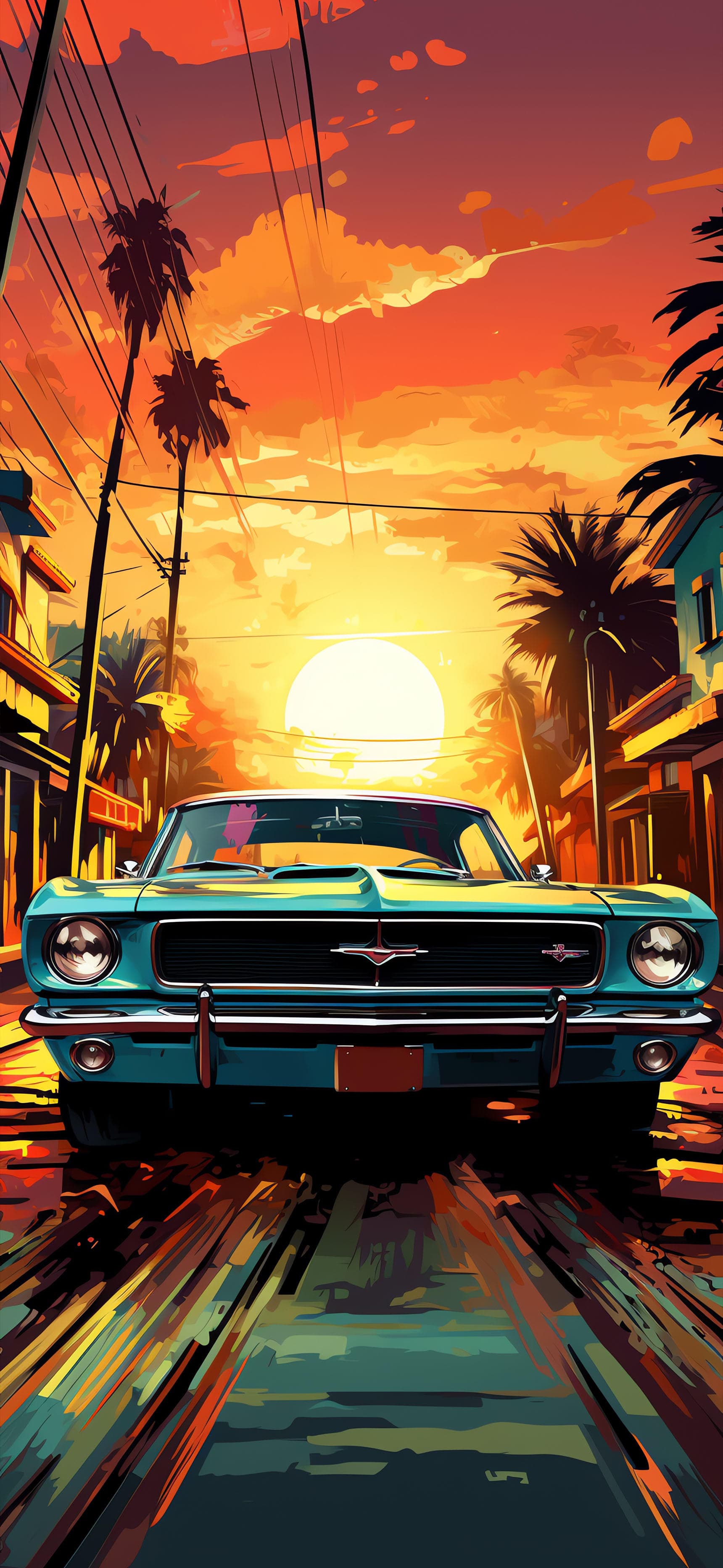 Classic Car Sunset - free phone wallpaper