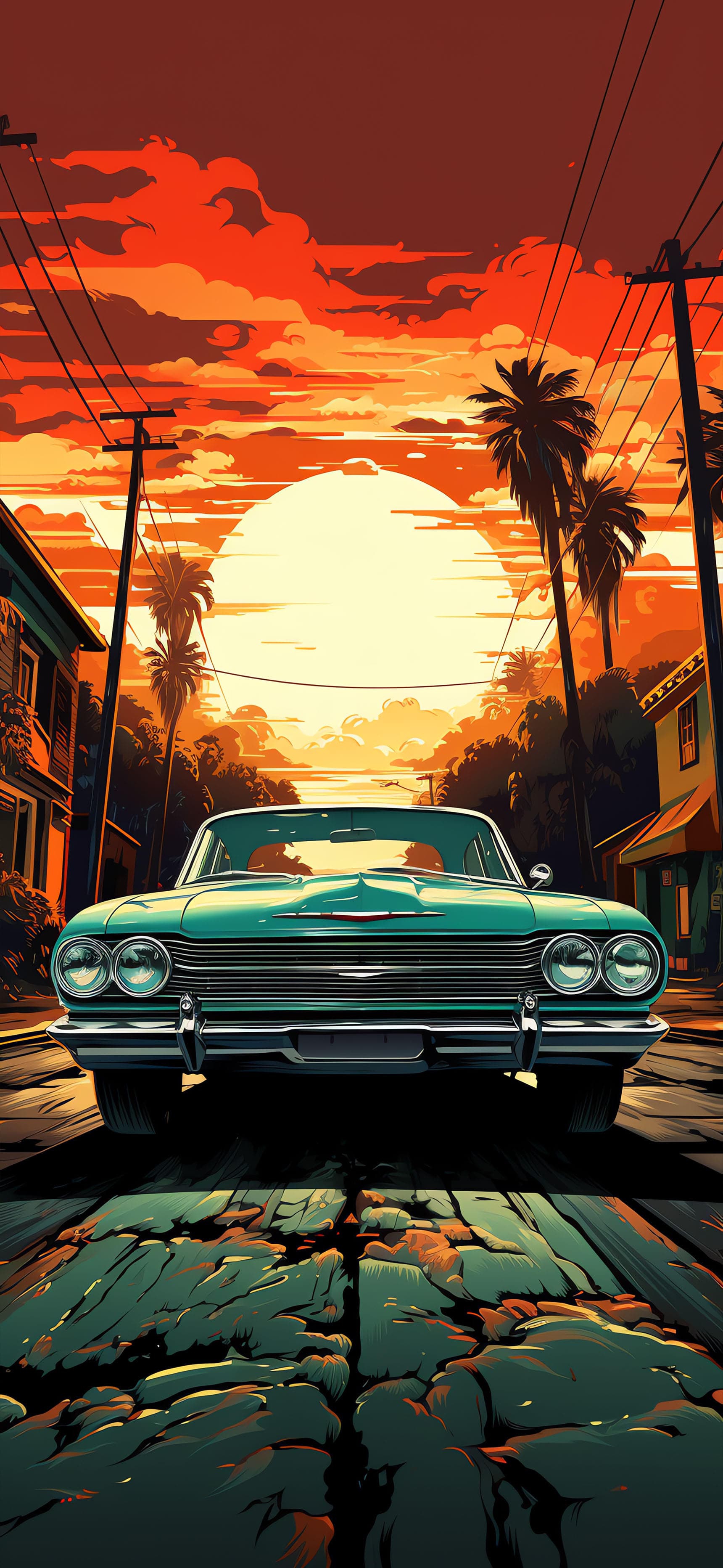 Vintage Sunset Ride - free phone wallpaper