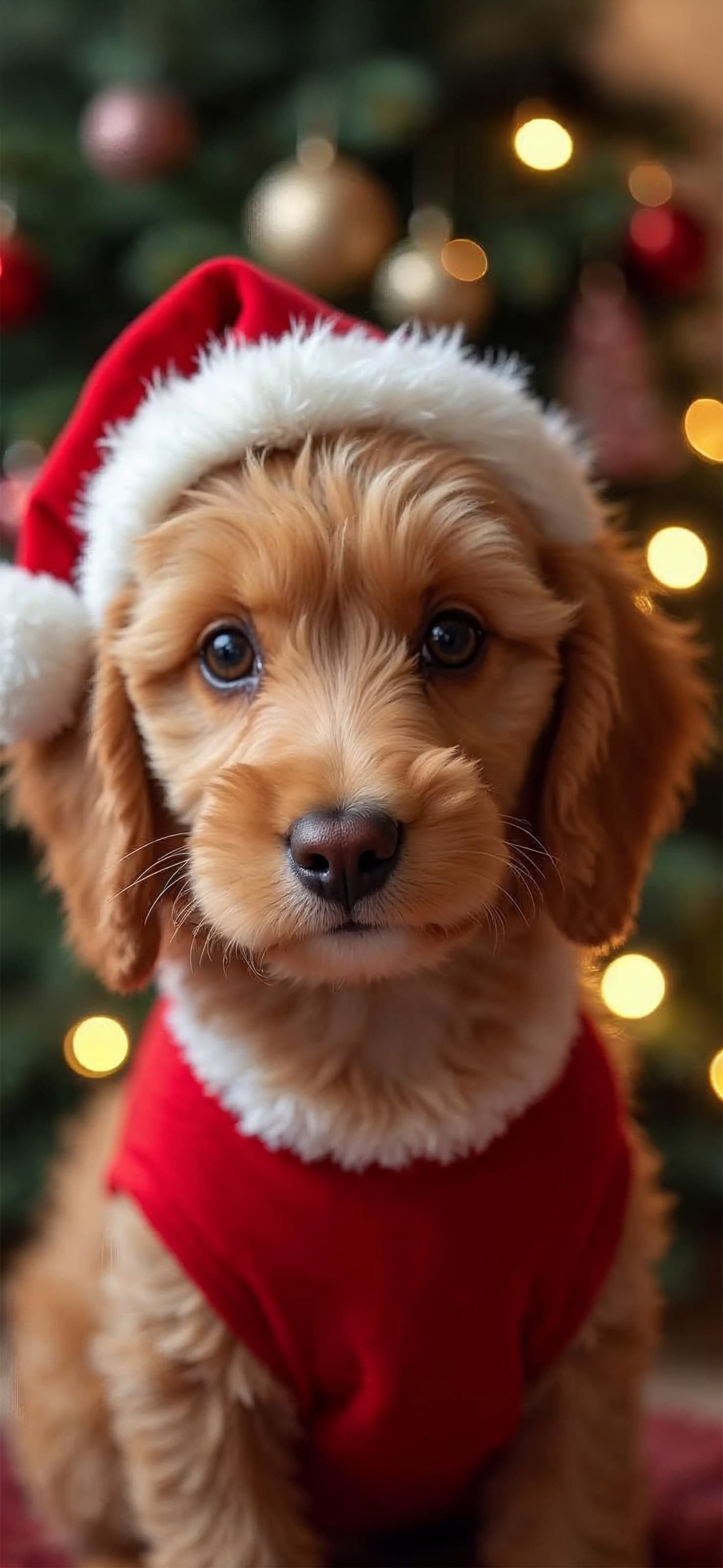 Santa Puppy Portrait - free phone wallpaper