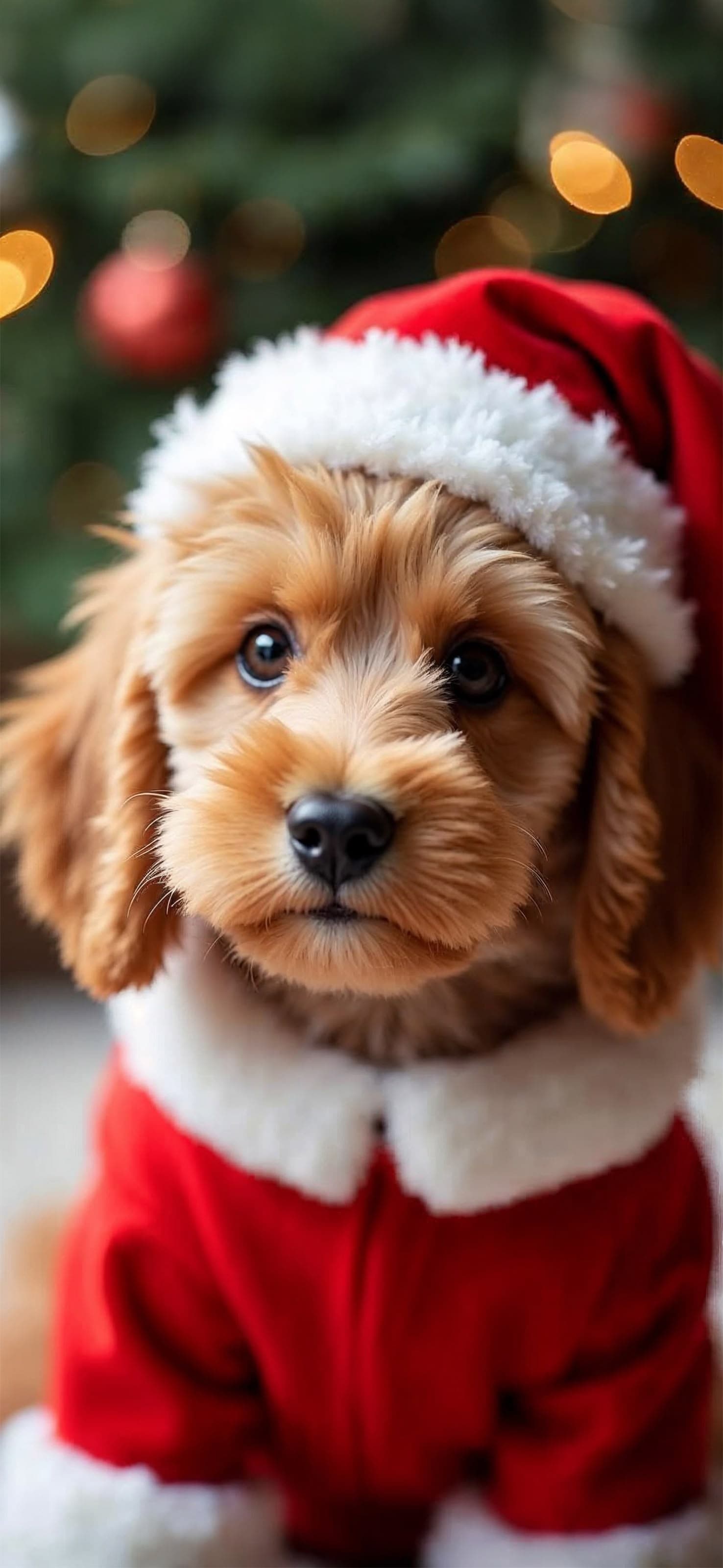 Santa Puppy Close-up - free phone wallpaper