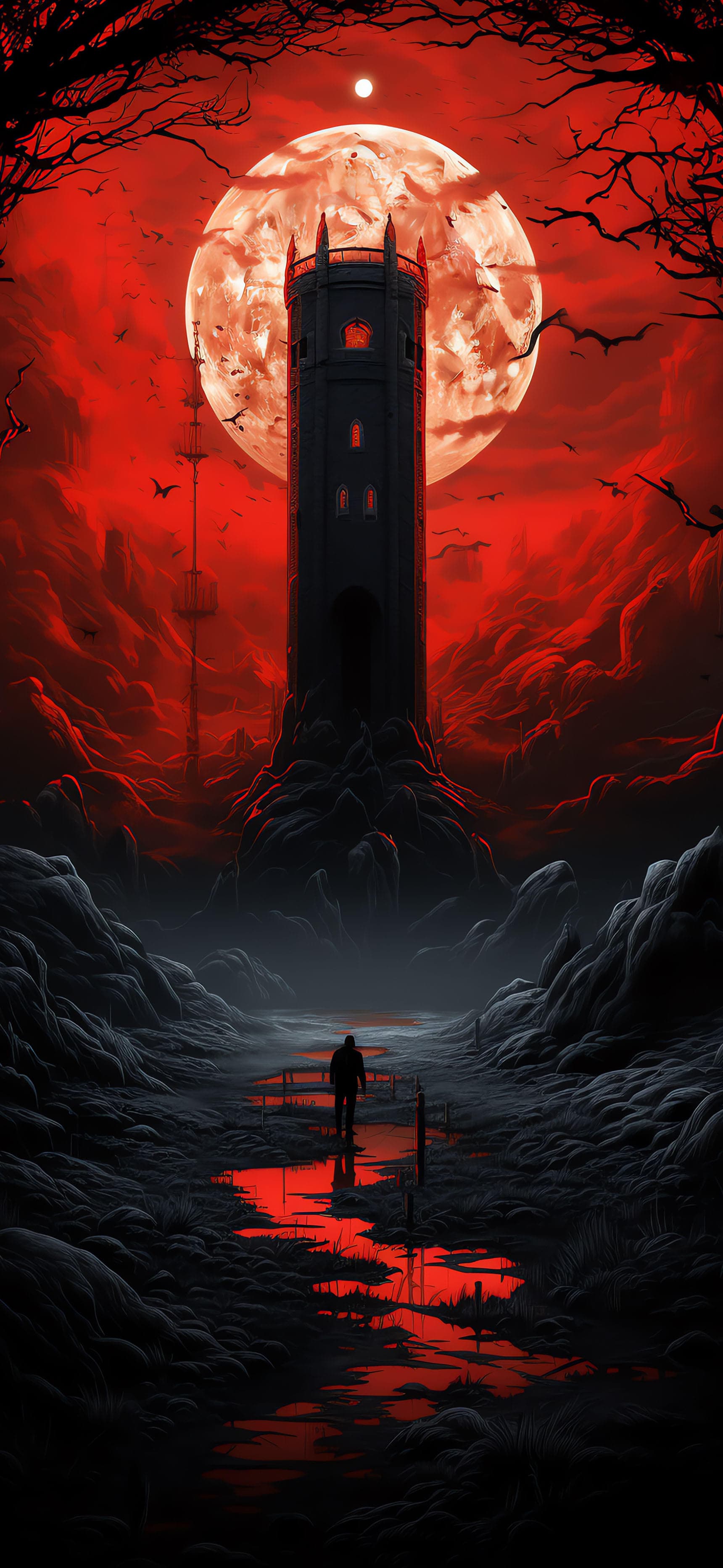 Crimson Tower Moon - Pro phone wallpaper