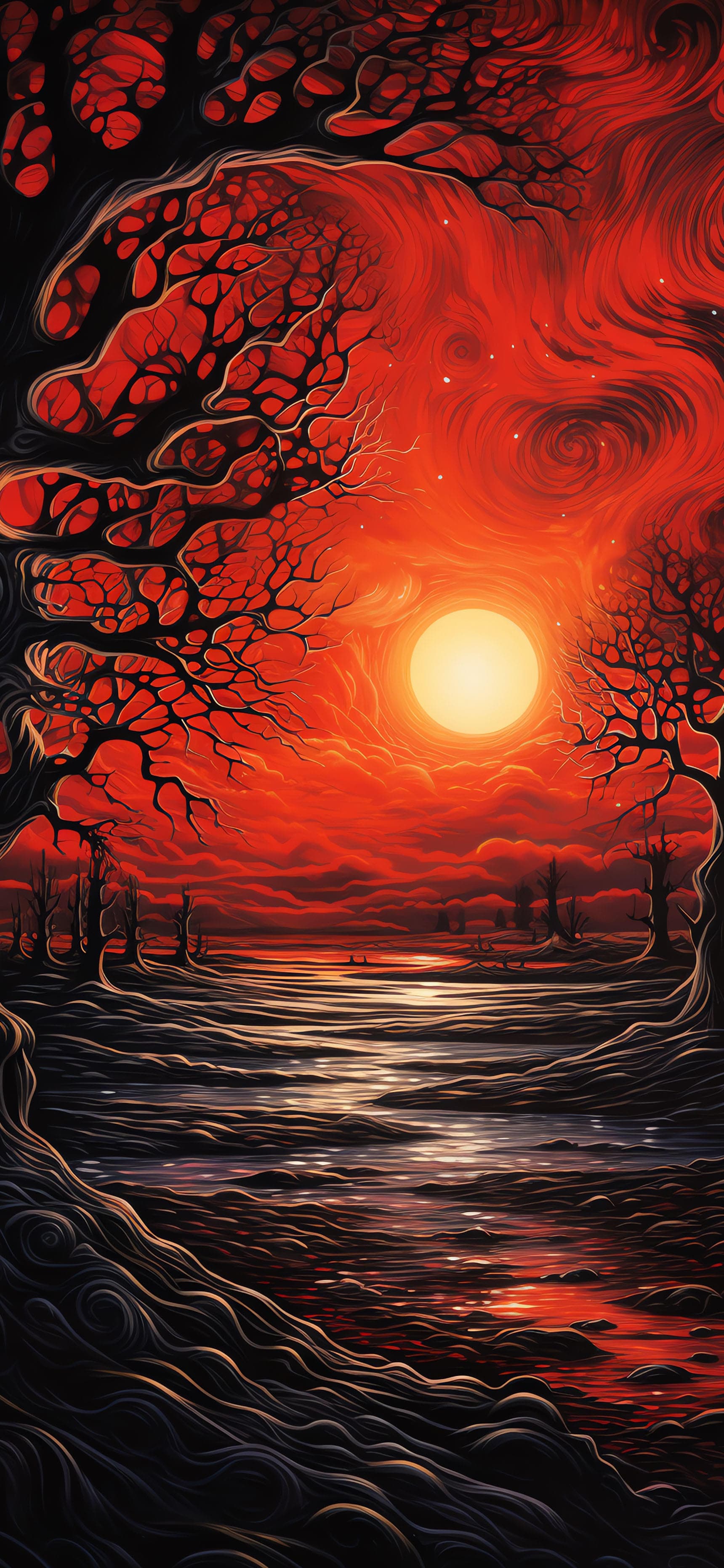 Infernal Sunset Trees - Pro phone wallpaper
