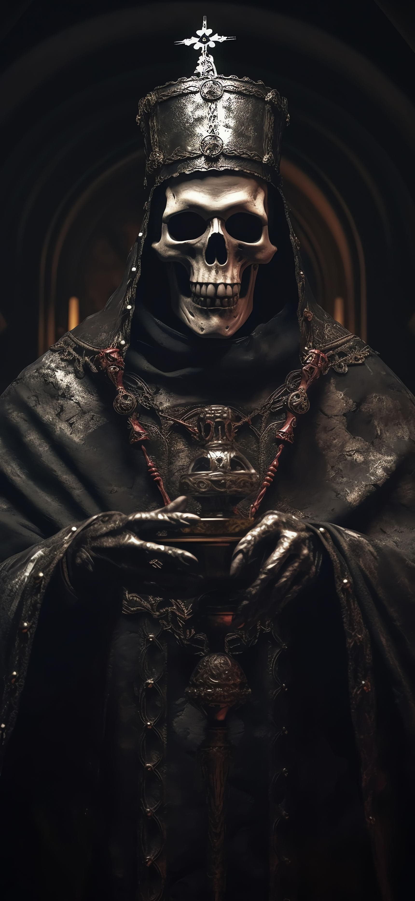 Skeletal Priest Figure - Pro phone wallpaper