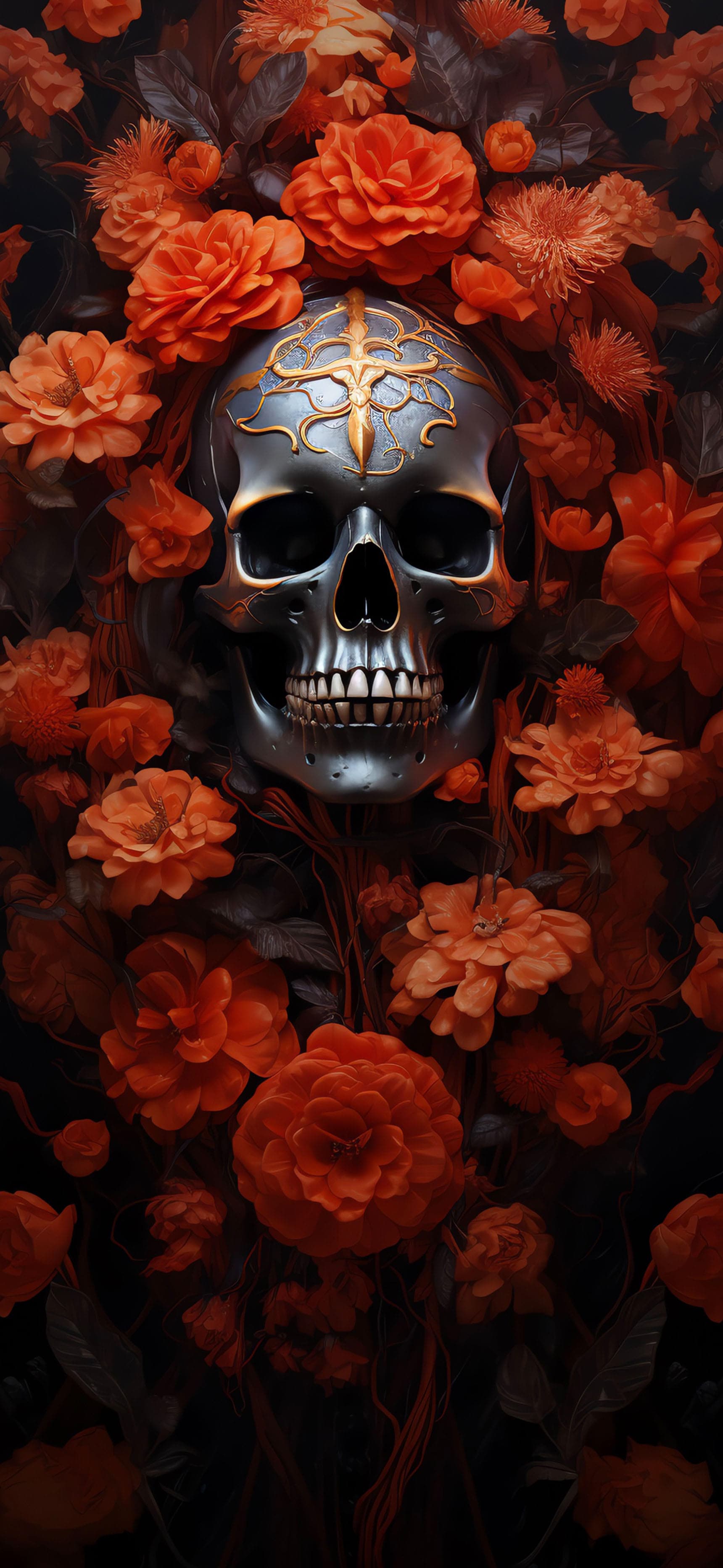 Floral Skull Portrait - Pro phone wallpaper