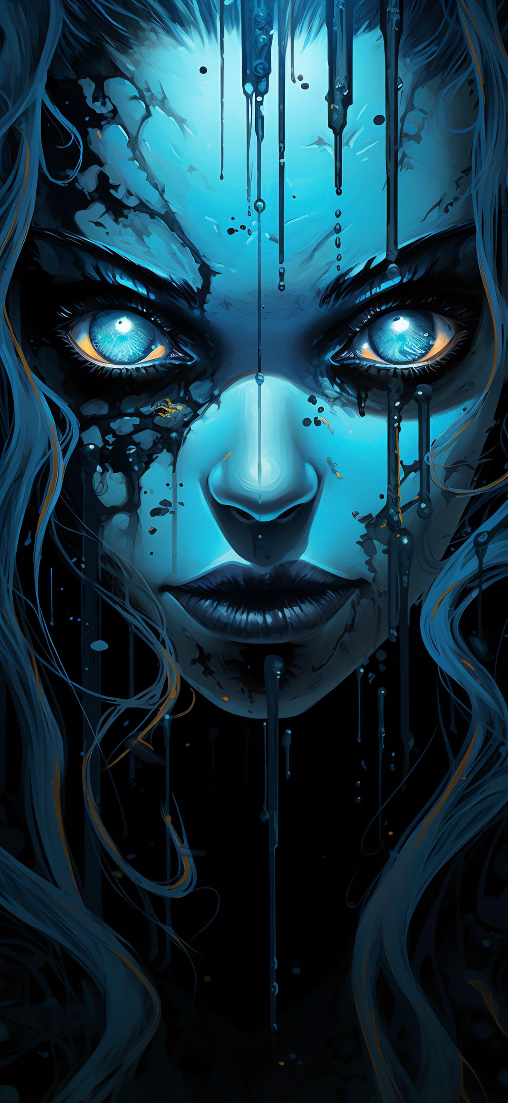 Blue Dripping Face - Pro phone wallpaper