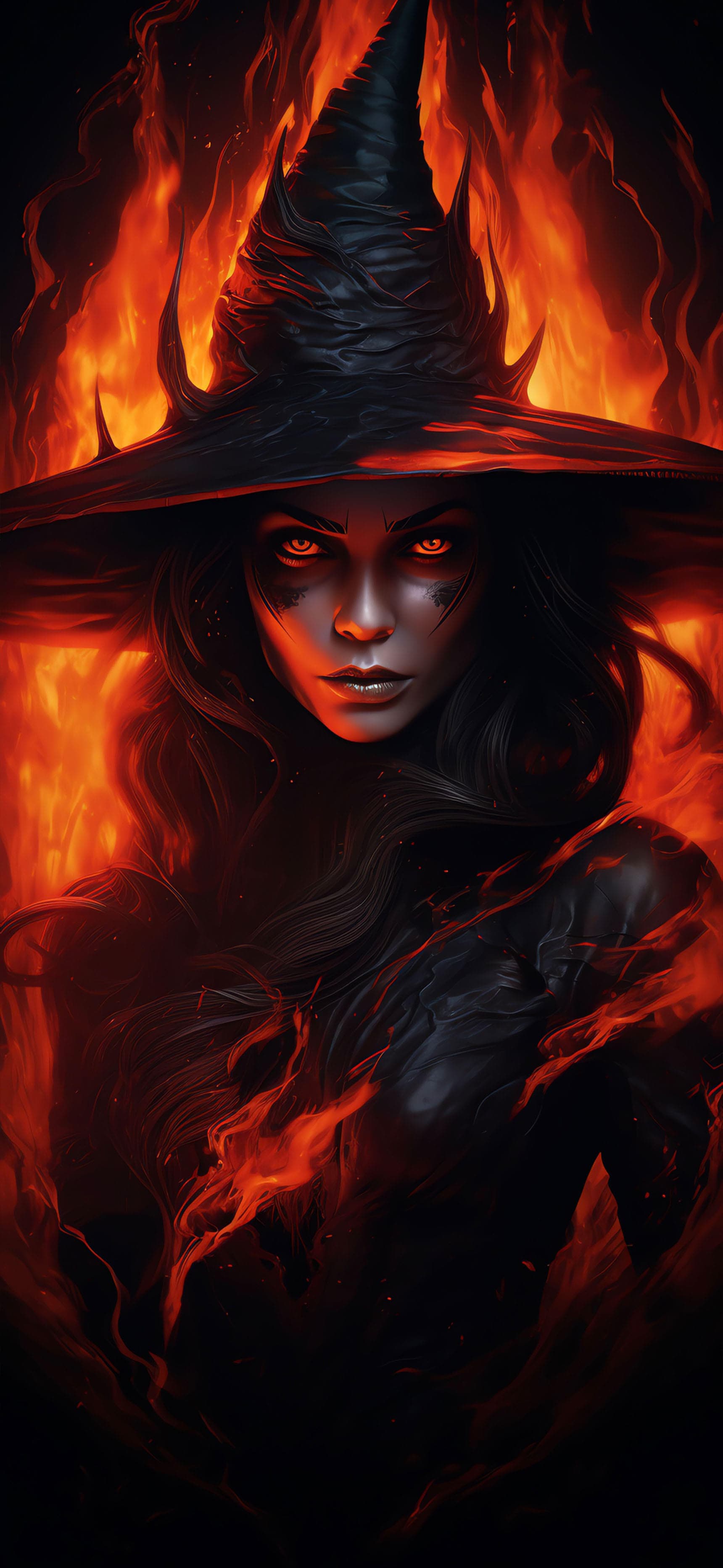 Fiery Witch Portrait - Pro phone wallpaper