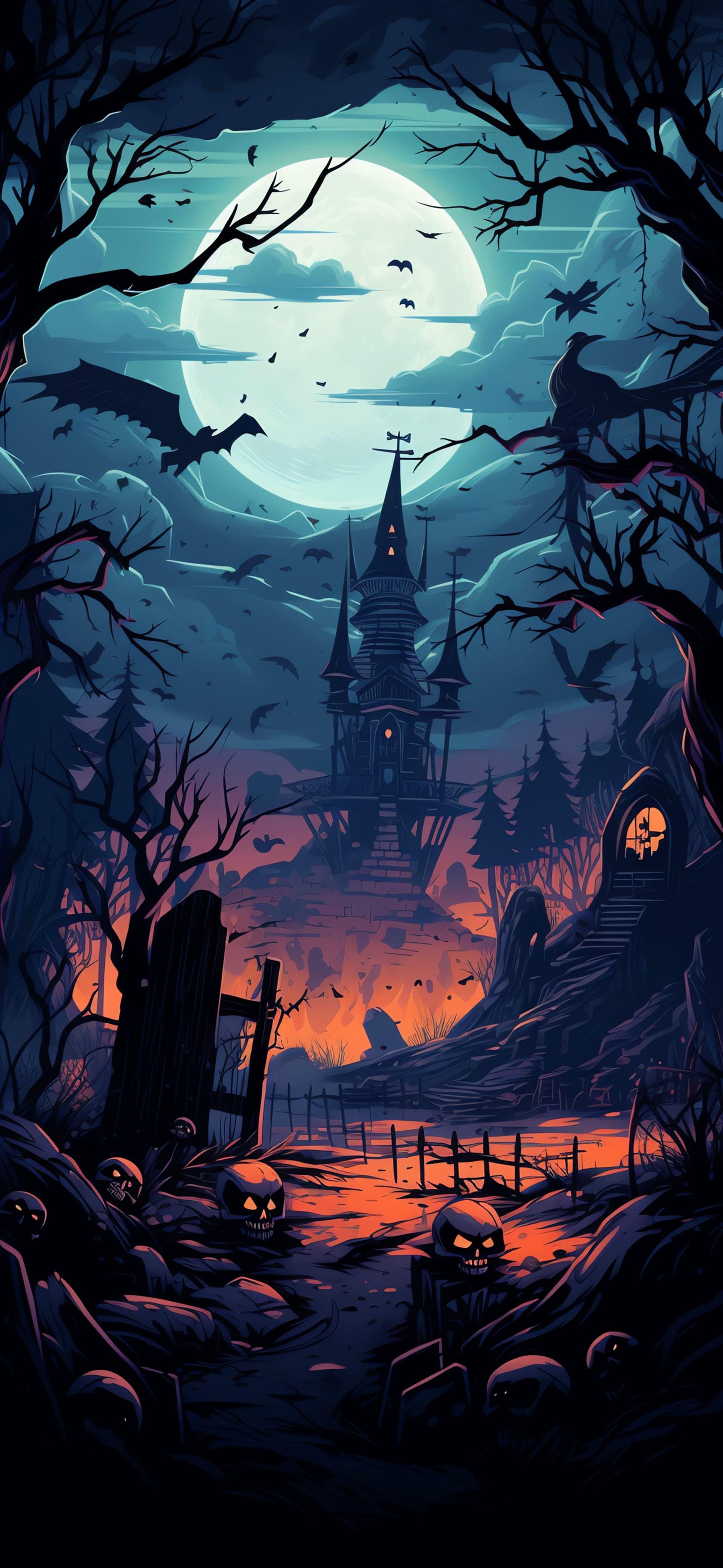 Haunted Graveyard Castle - Pro phone wallpaper