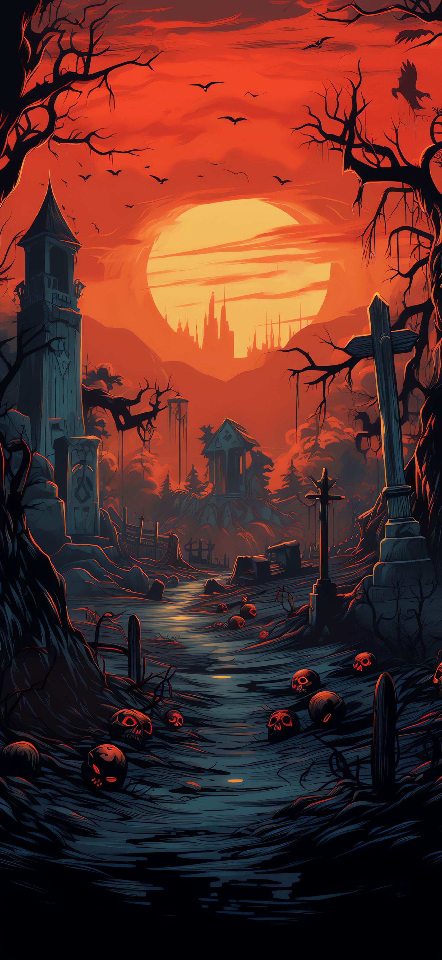 Graveyard Sunset Scene - Pro phone wallpaper
