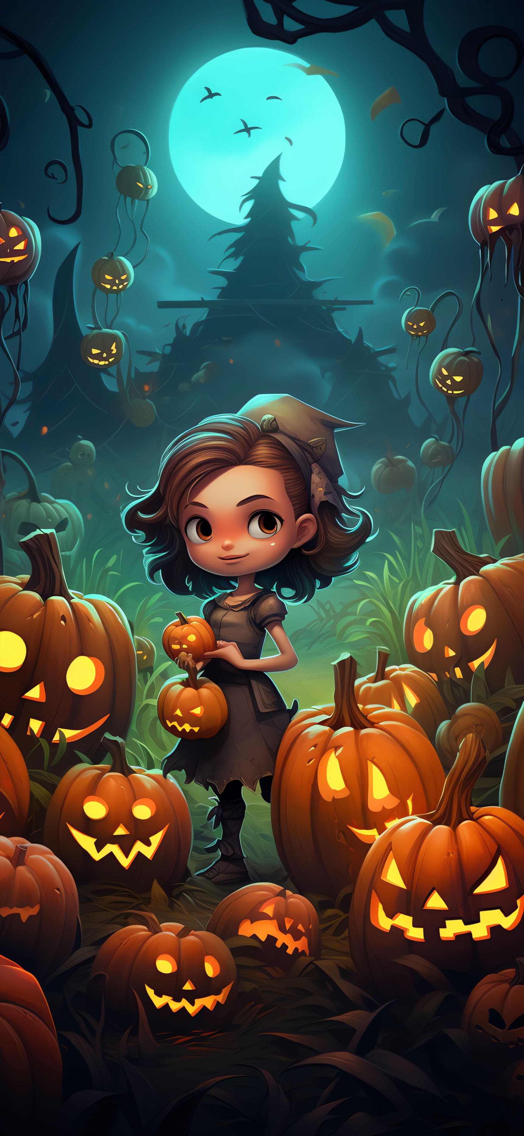 Cute Pumpkin Witch - Pro phone wallpaper