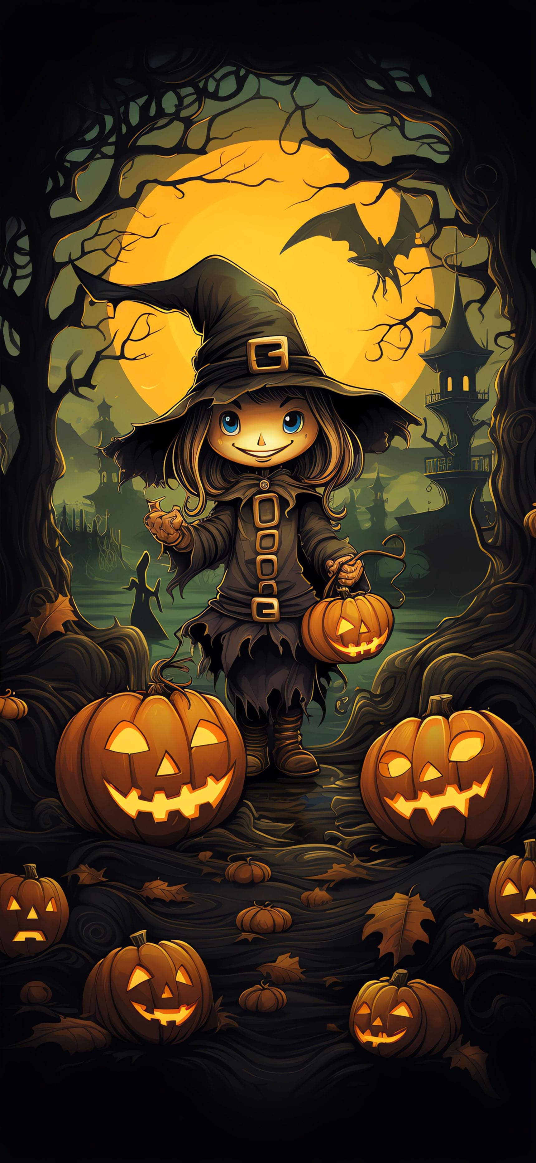 Cute Witch Pumpkins - Pro phone wallpaper