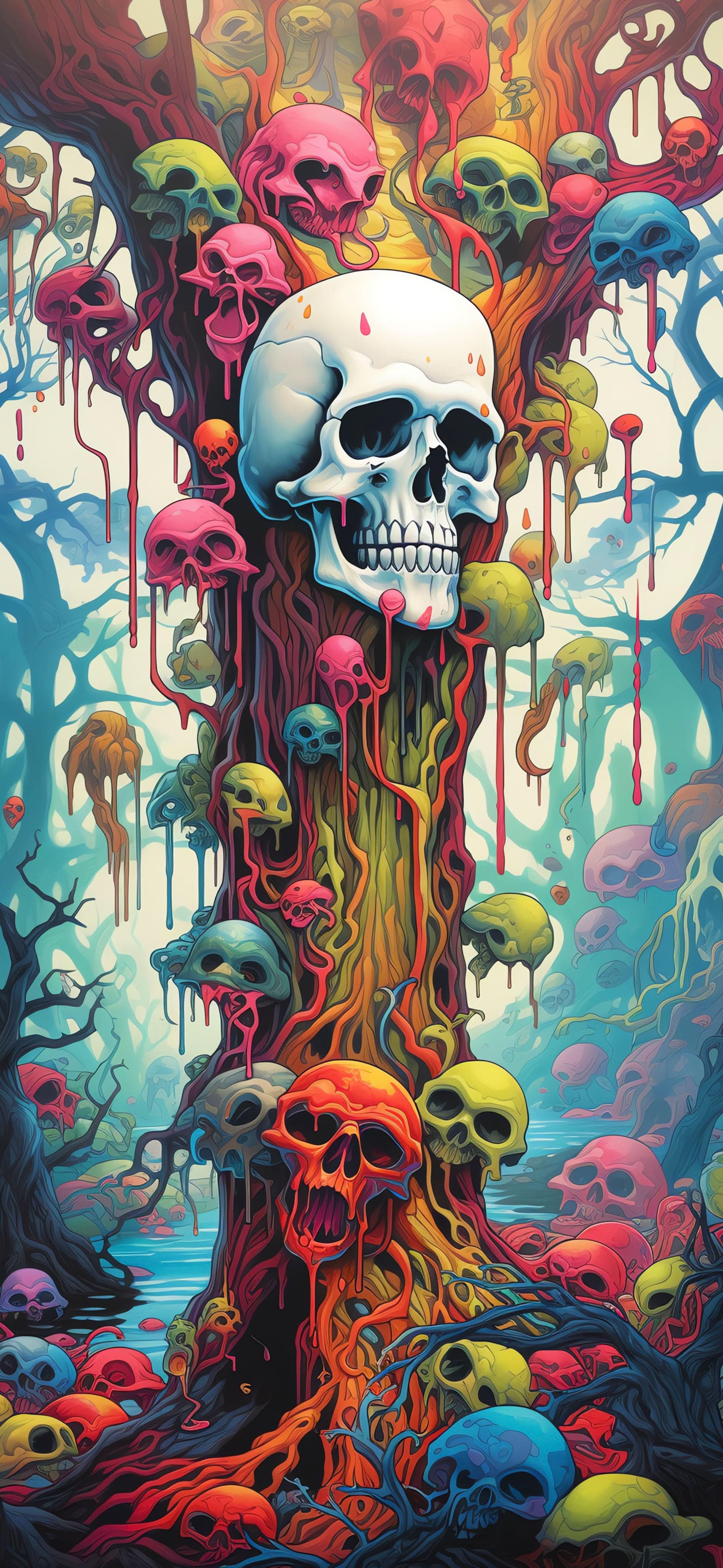 Colorful Skull Tree - Pro phone wallpaper