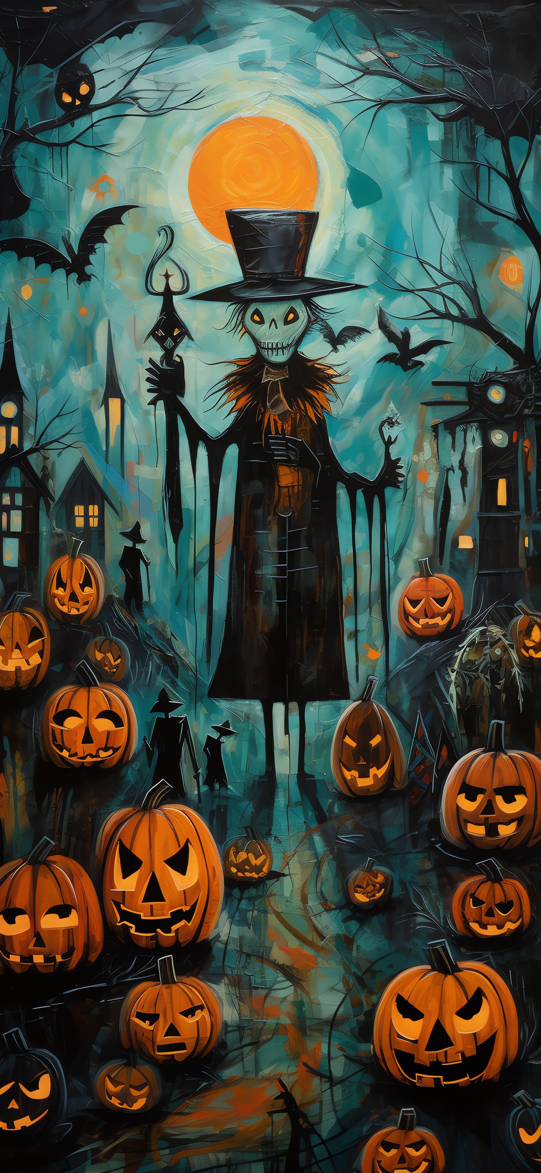 Pumpkin Scarecrow Scene - Pro phone wallpaper