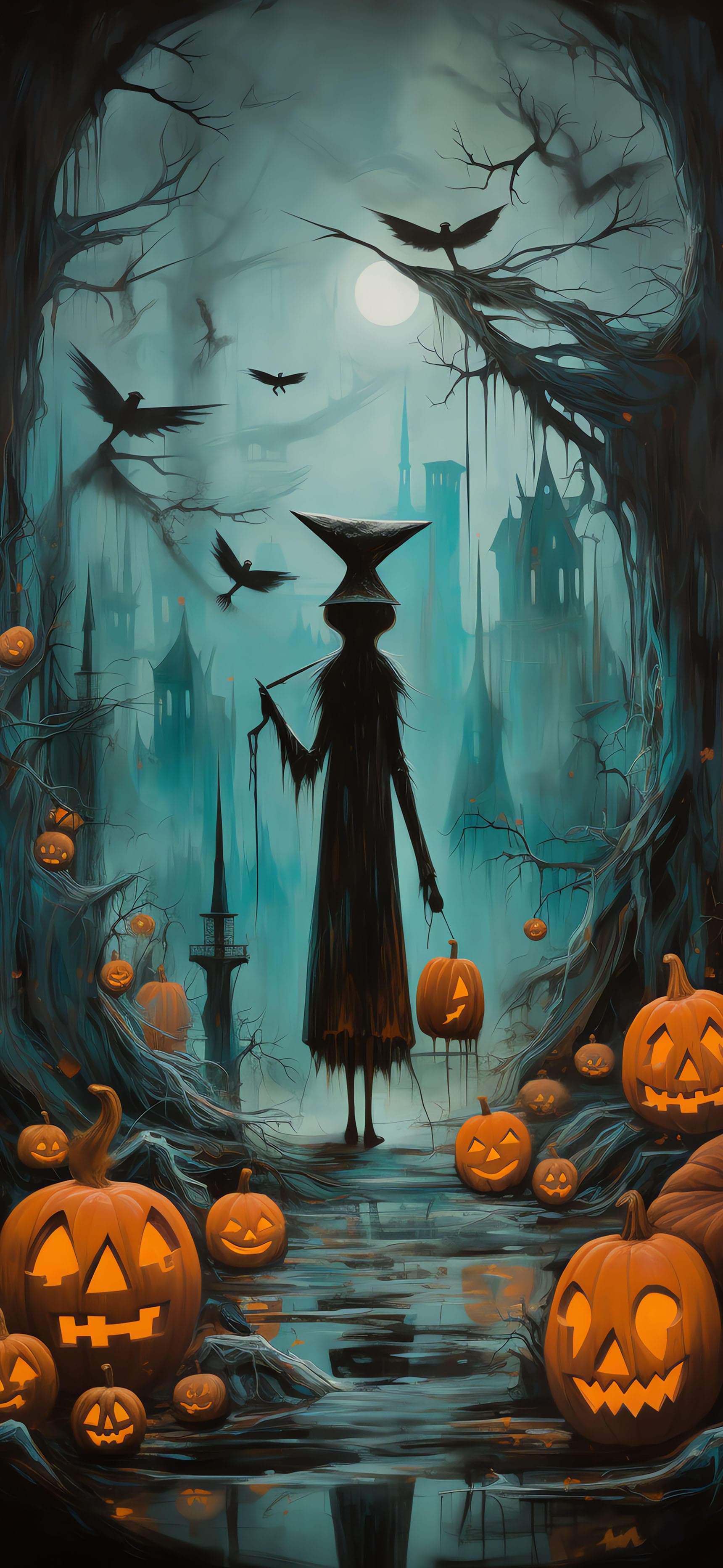 Witch's Pumpkin Gathering - Pro phone wallpaper