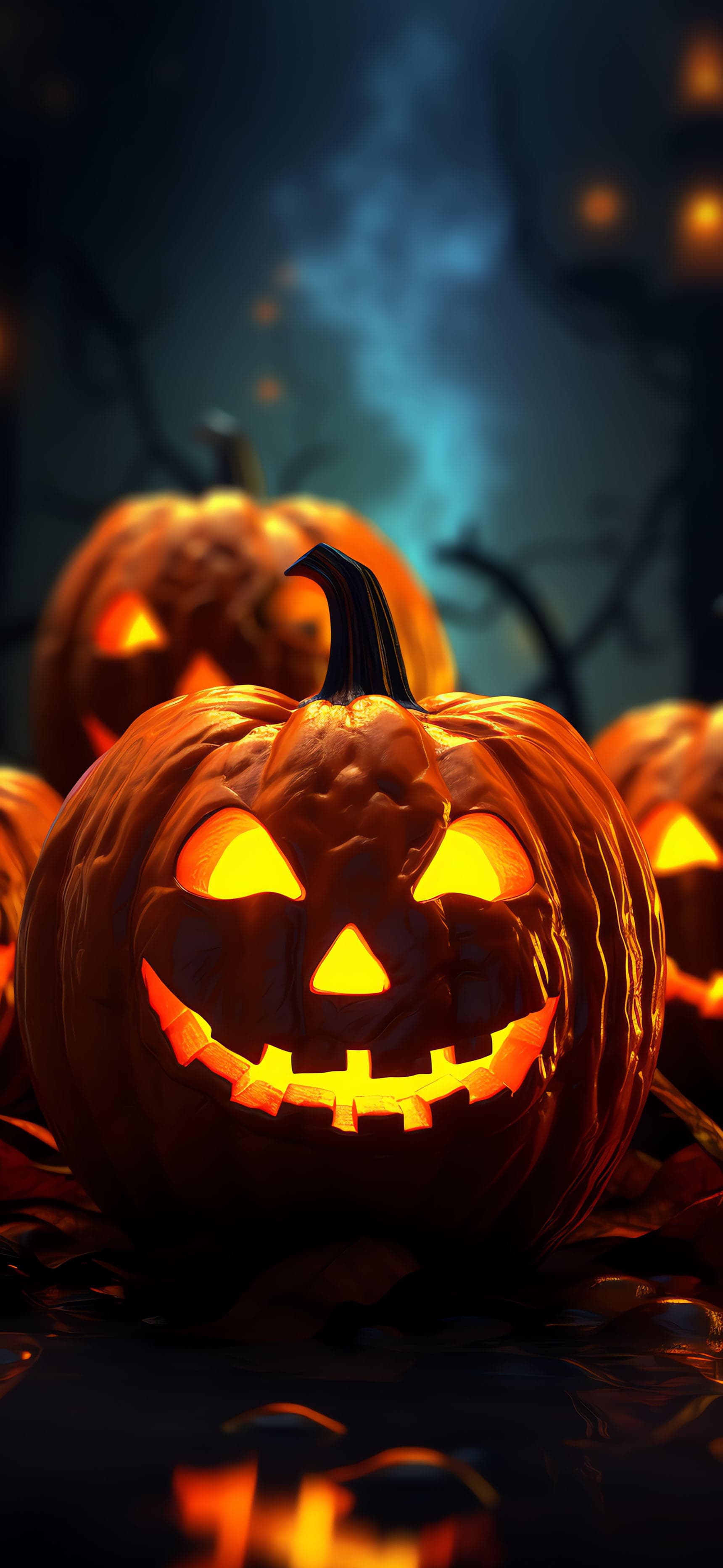 Glowing Jack O'Lanterns - Pro phone wallpaper