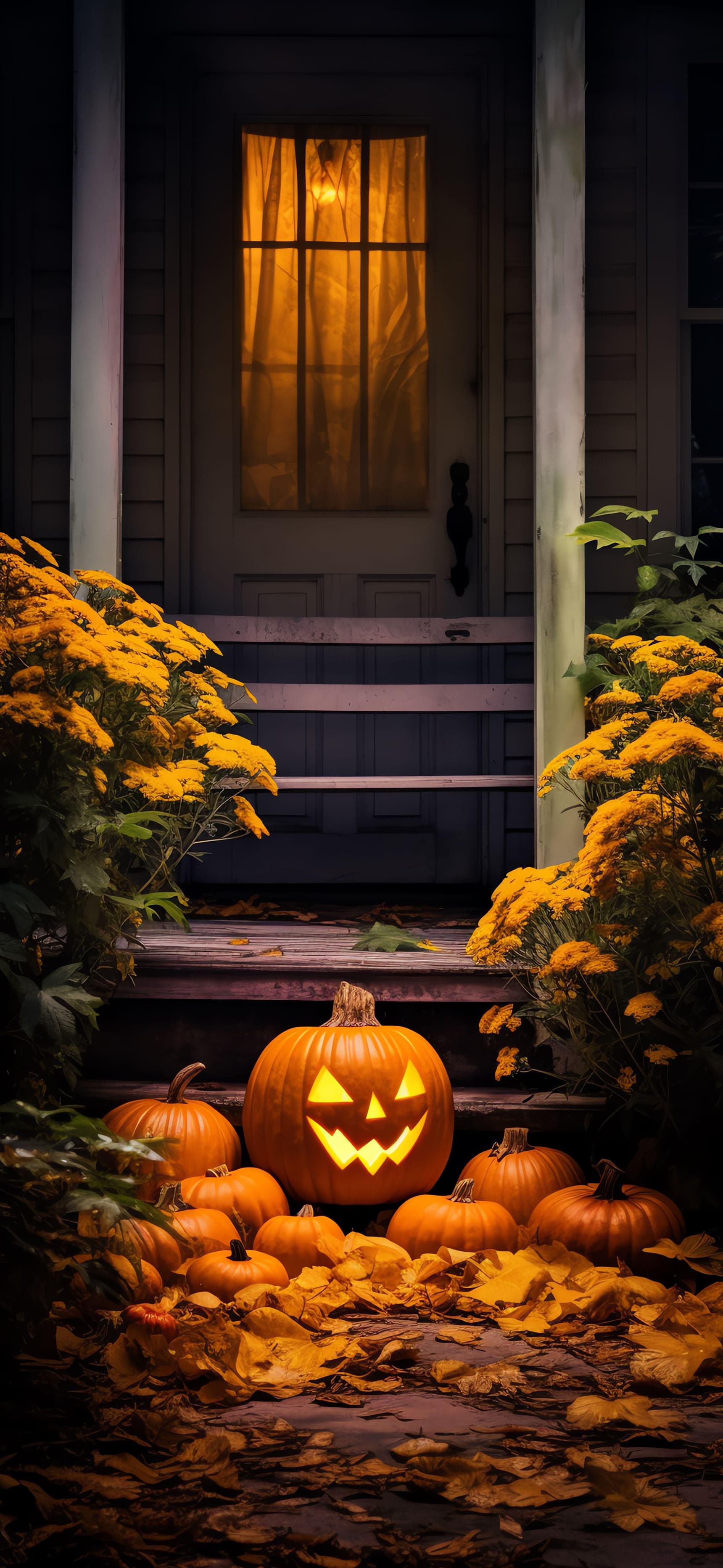 Autumnal Pumpkin Porch - Pro phone wallpaper