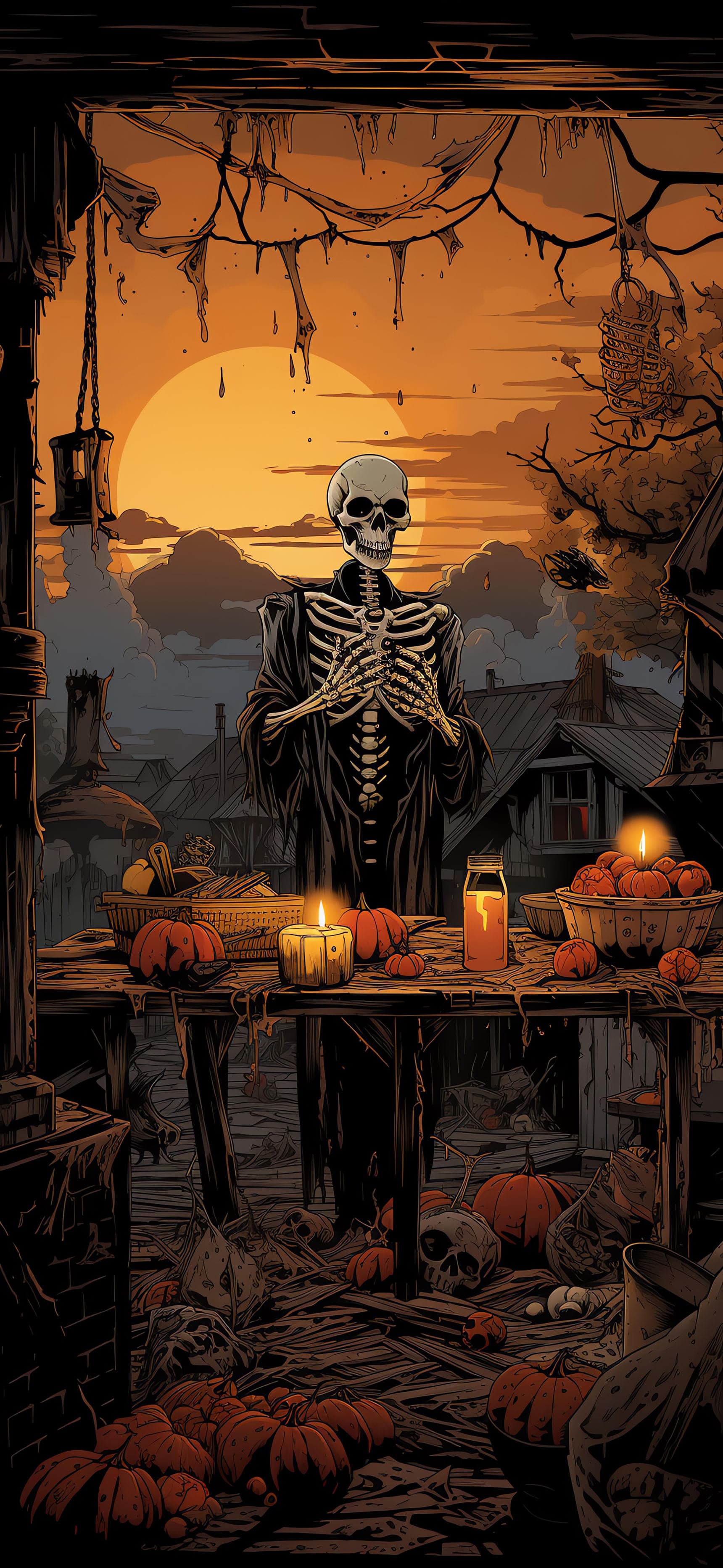 Halloween Skeleton Feast - Pro phone wallpaper