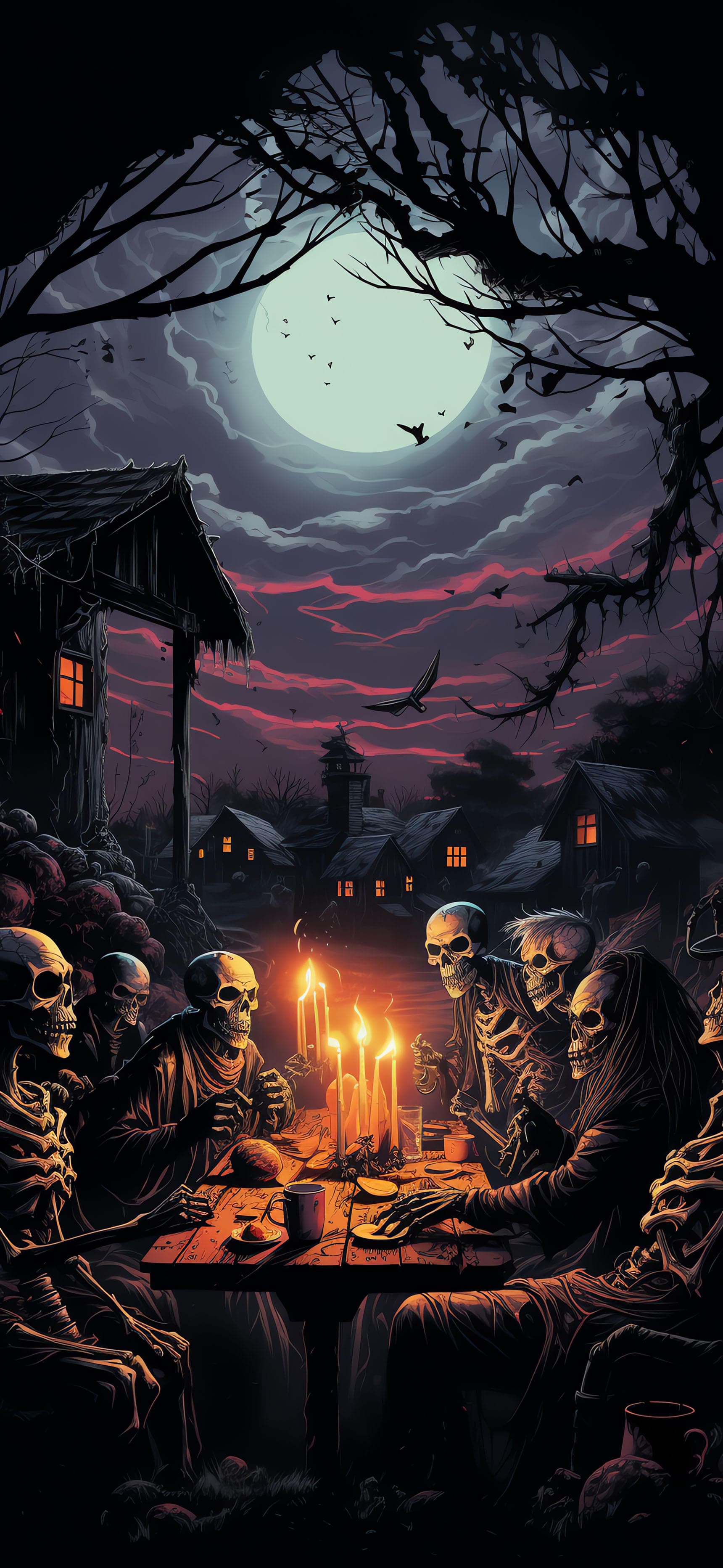 Skeleton Dinner Party - Pro phone wallpaper
