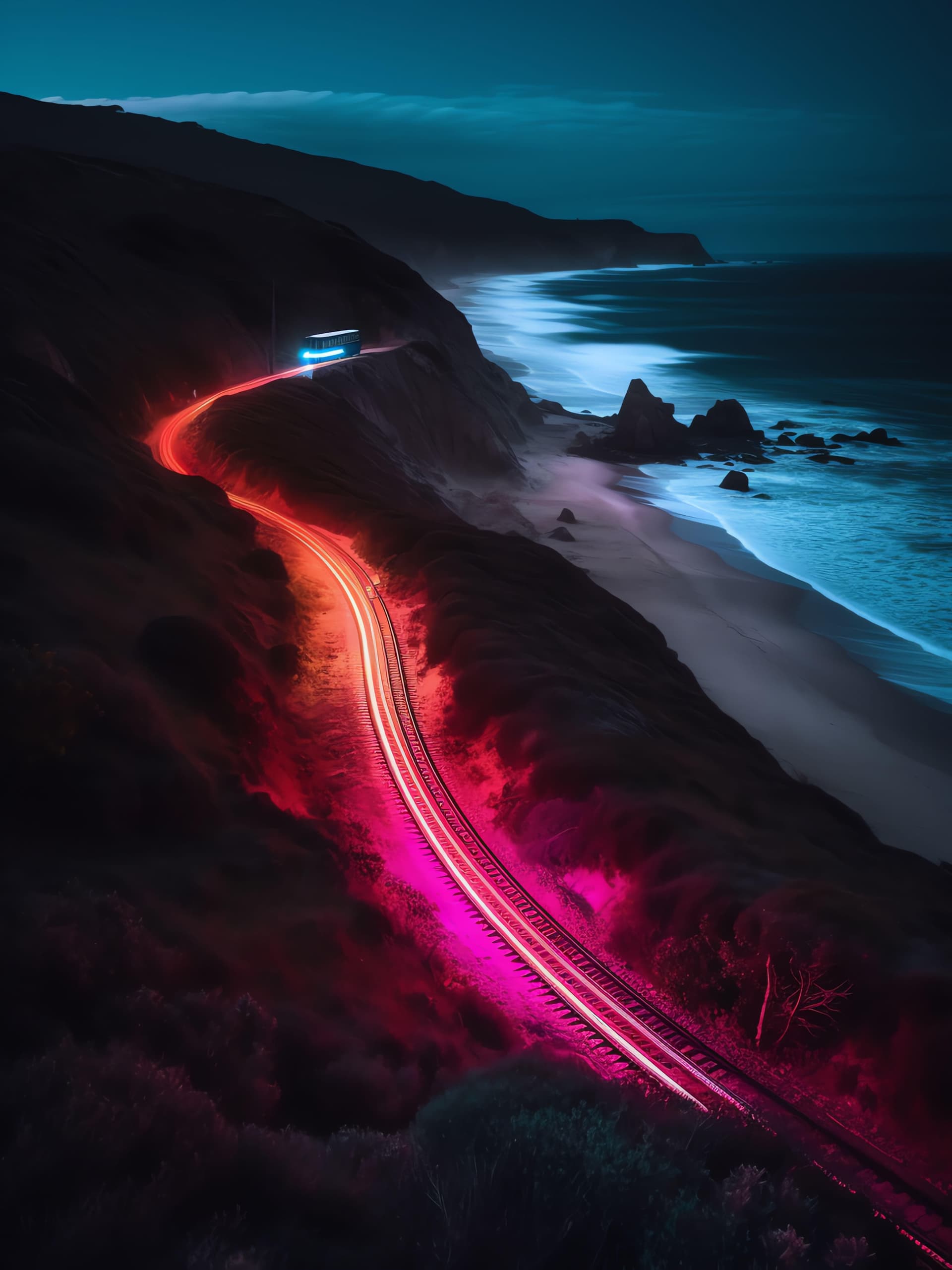 Neon Coastal Road - Pro phone wallpaper