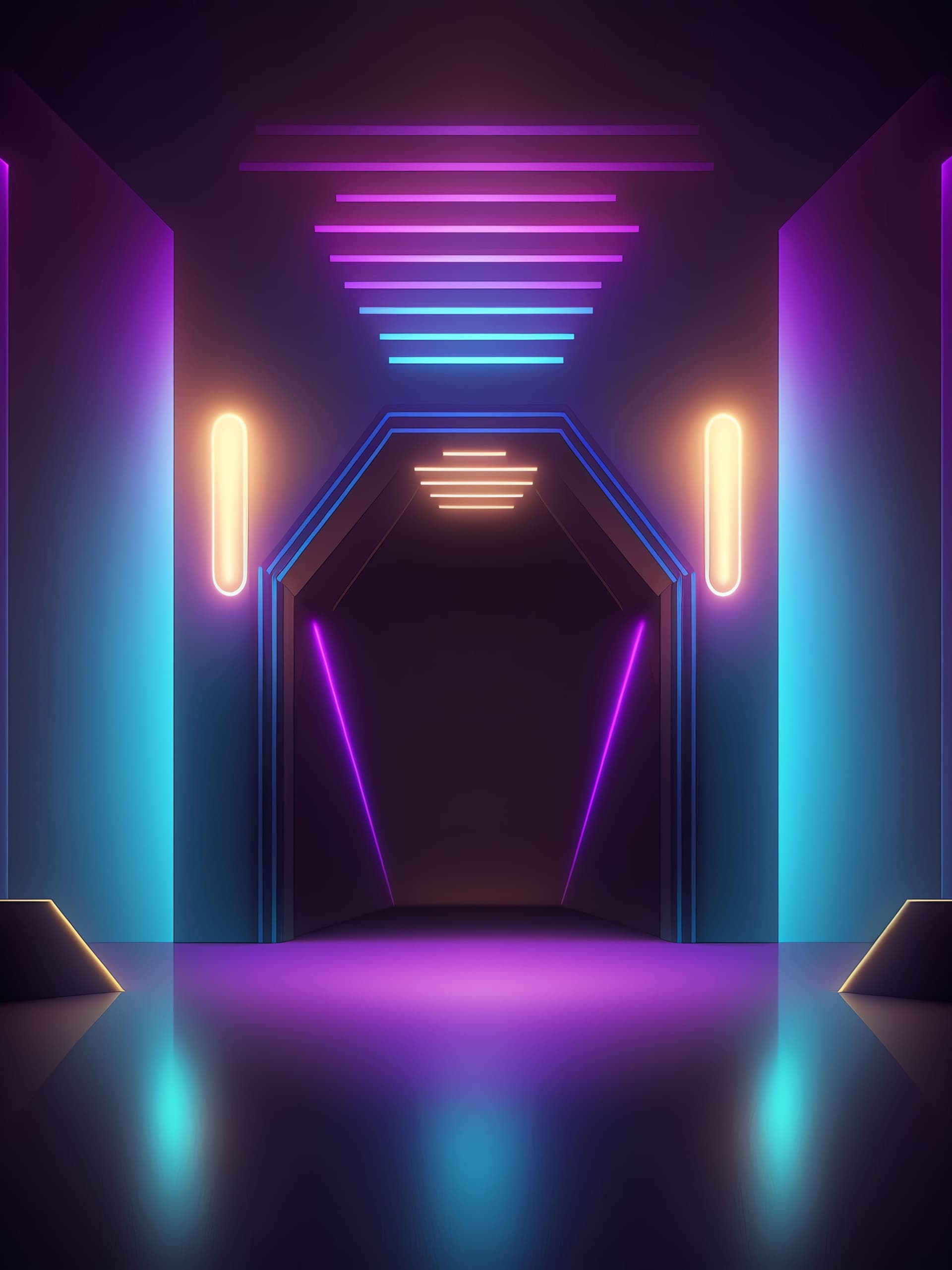 Neon Cyber Hallway - Pro phone wallpaper
