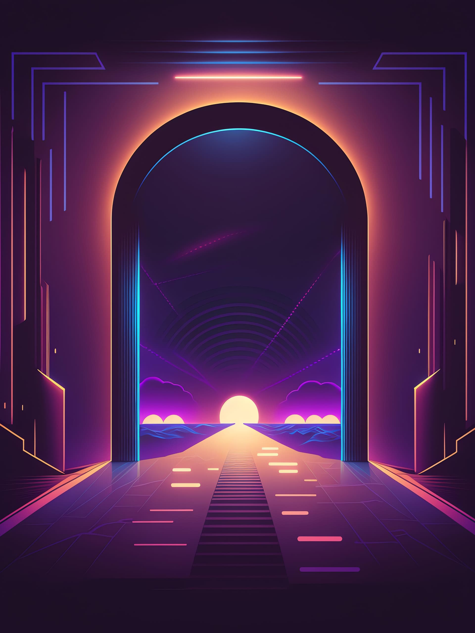 Neon Sunset Portal - Pro phone wallpaper