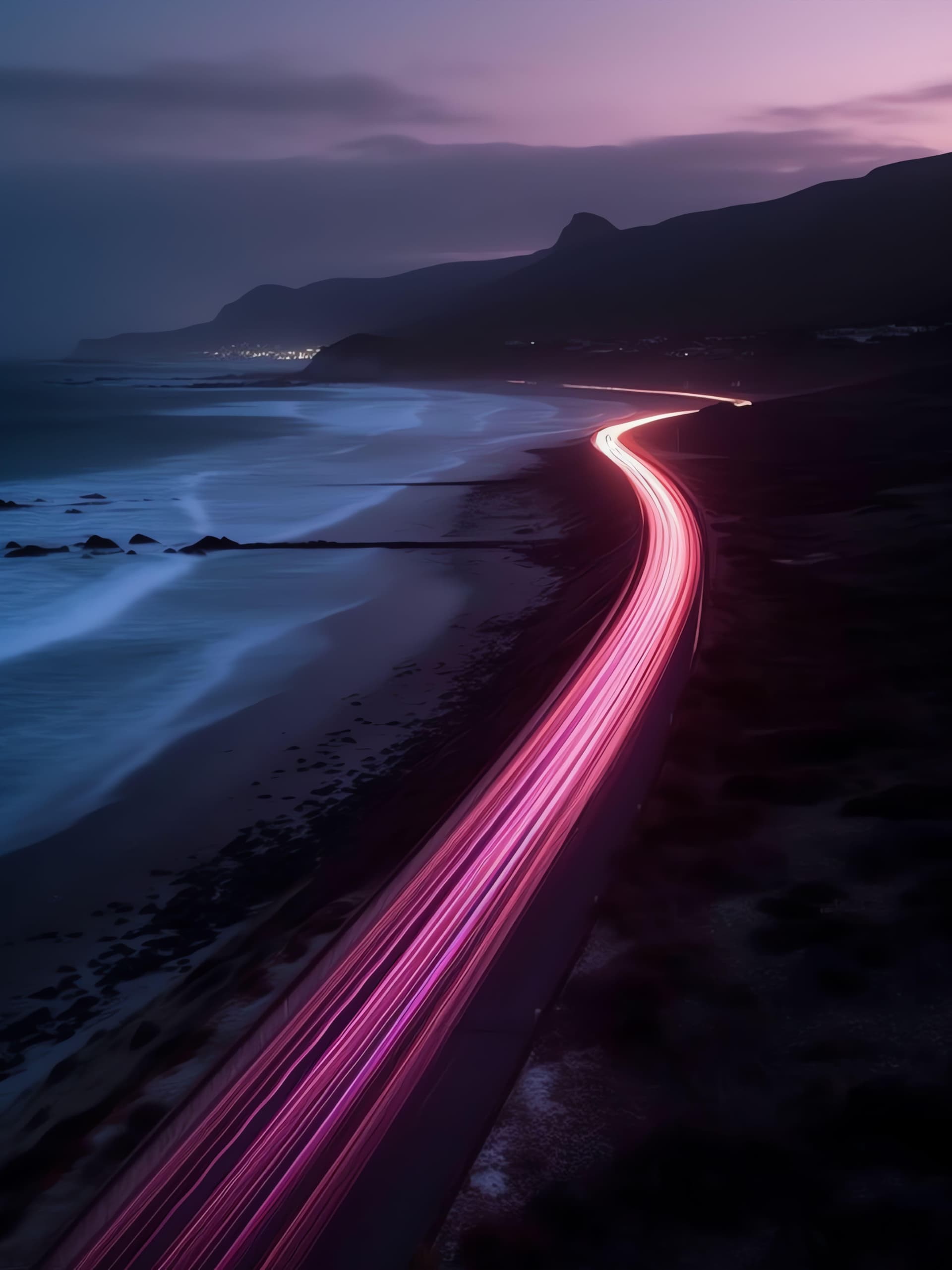 Coastal Light Trail - Pro phone wallpaper