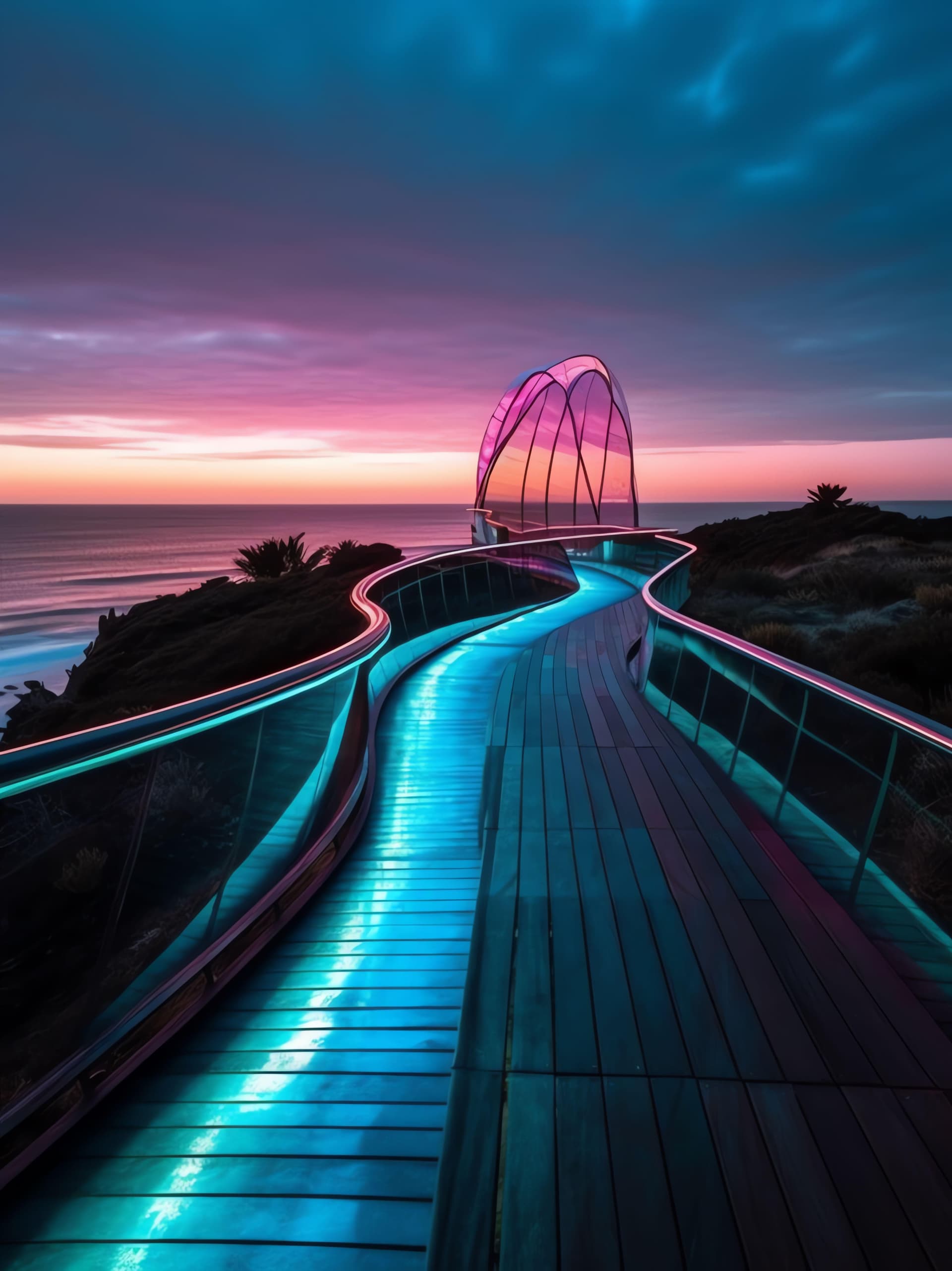 Coastal Bridge Sunset - Pro phone wallpaper