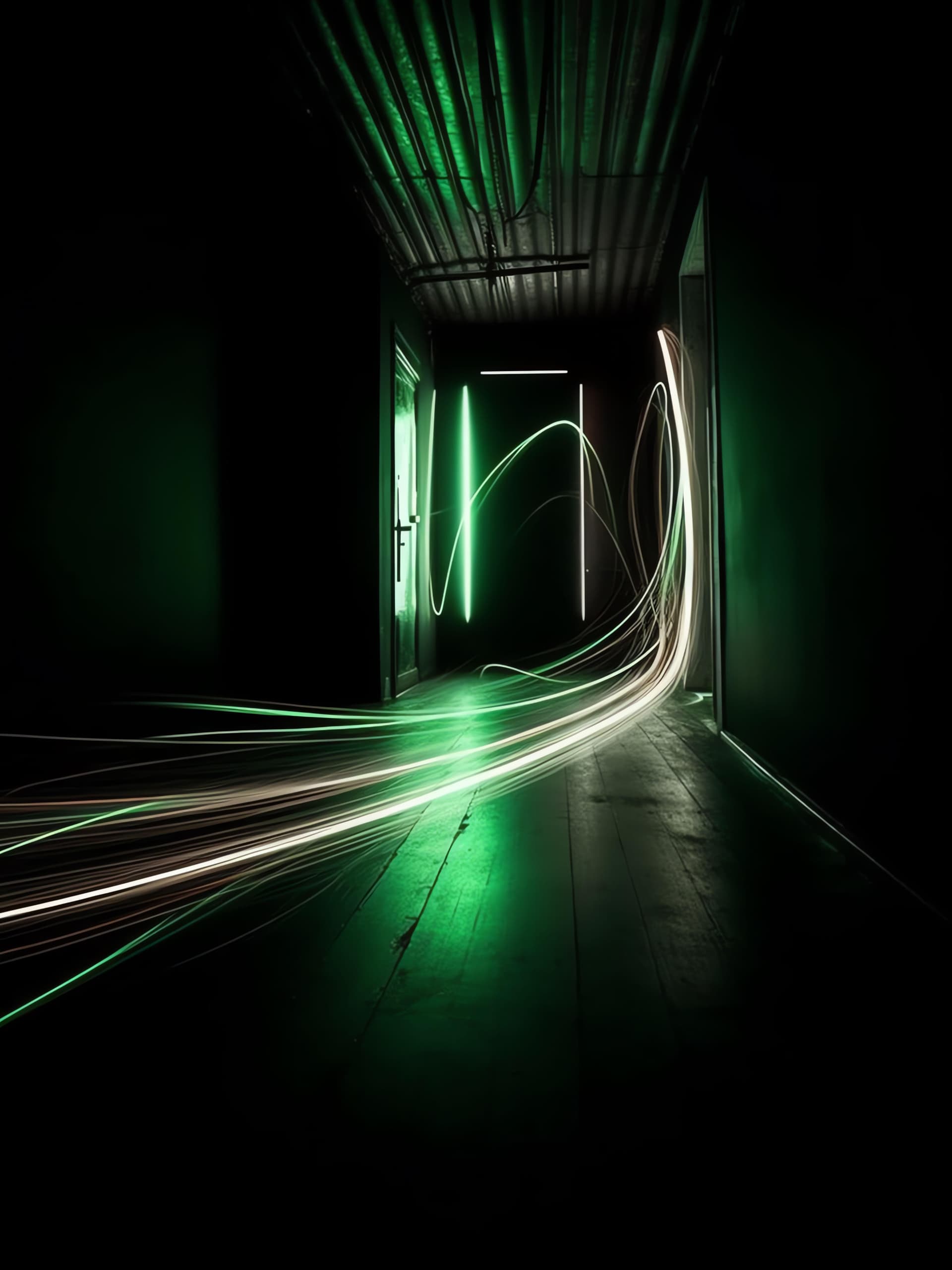 Eerie Green Hallway - Pro phone wallpaper