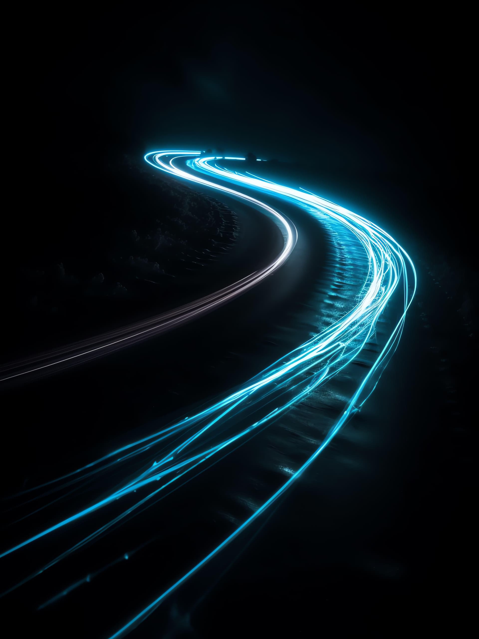 Cyan Light Trails - Pro phone wallpaper