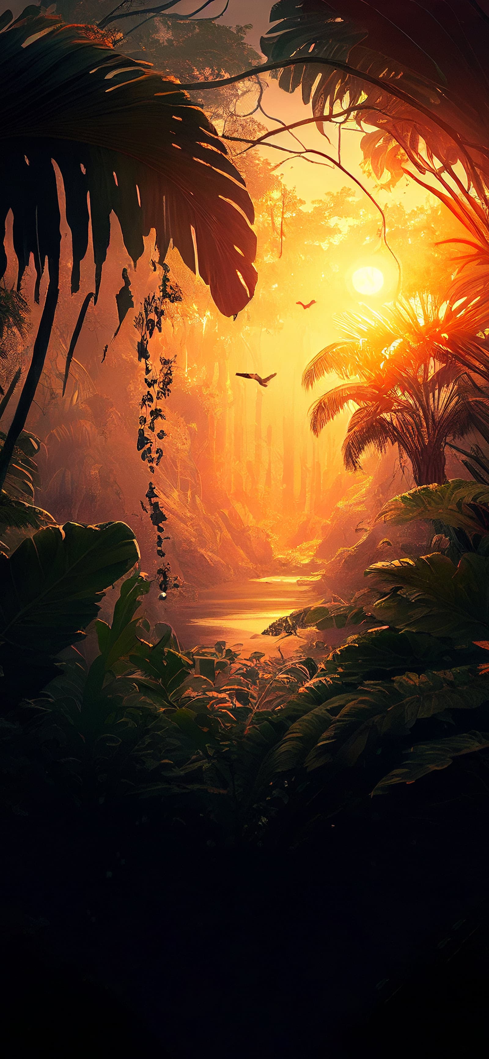 Tropical Jungle Sunset - Pro phone wallpaper