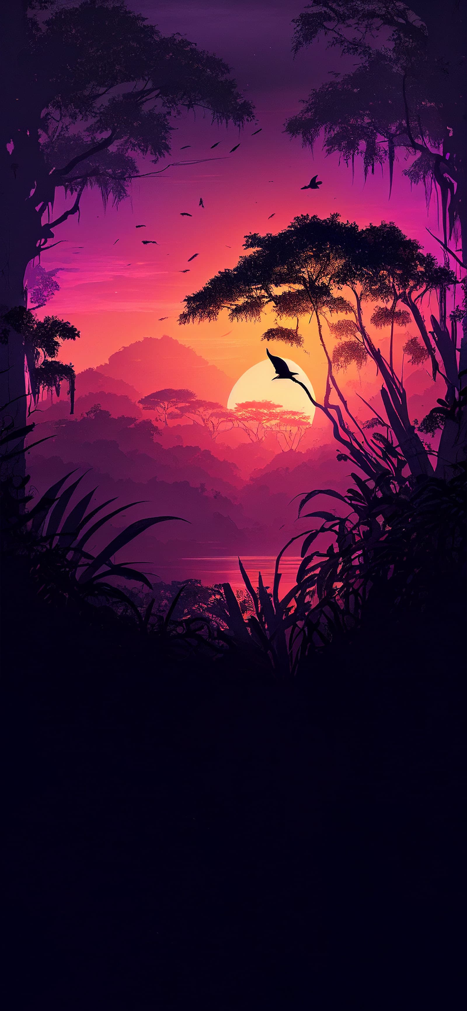 Jungle Sunset Silhouette - Pro phone wallpaper